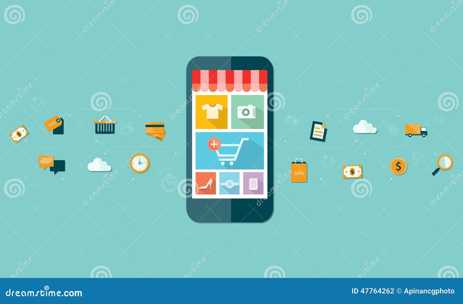 Business Mobile Online Shopping on Mobile Device Background Stock
