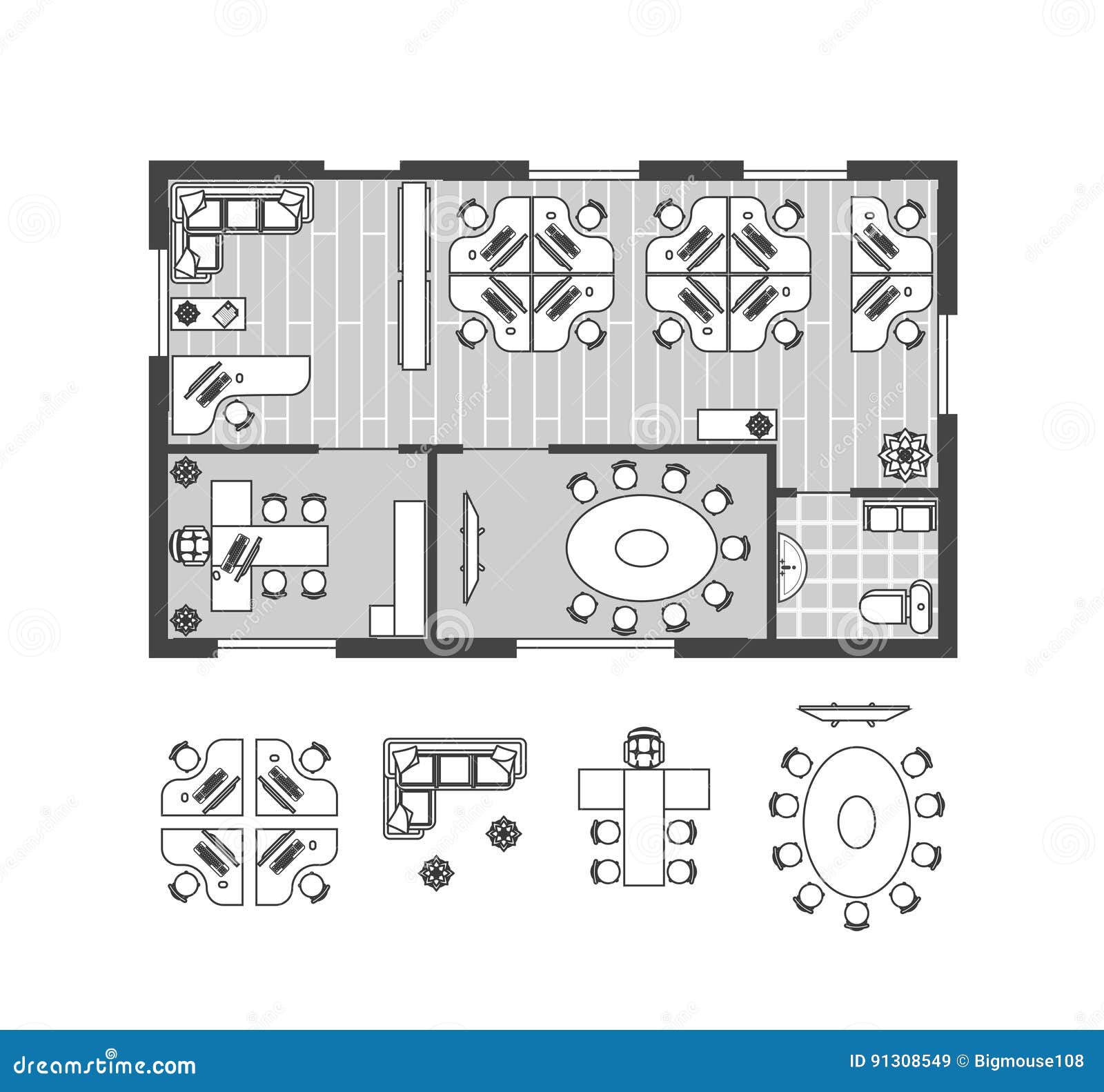 Business Office Plan Witch Furniture. Vector Stock Vector 