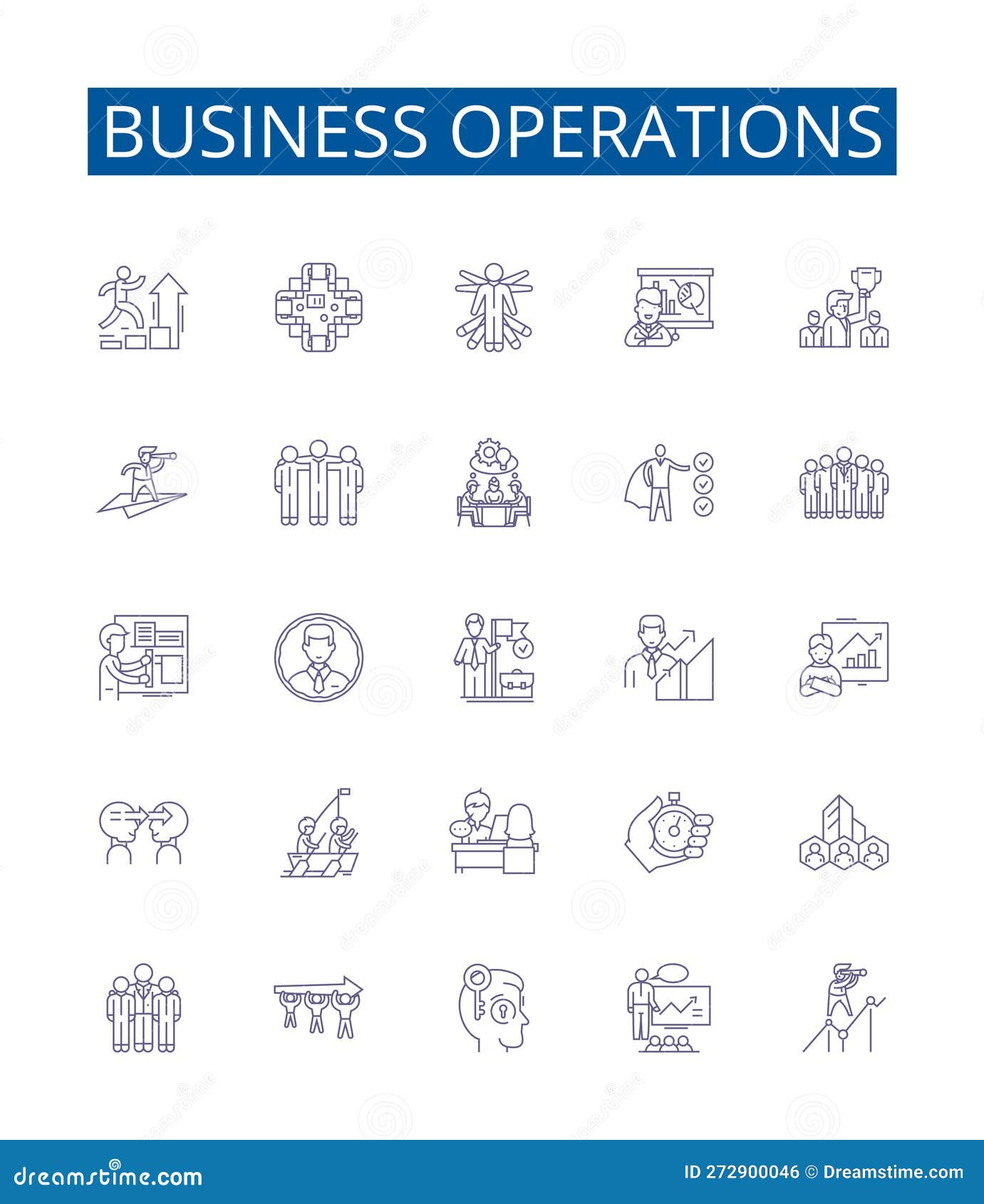 business operations line icons signs set.  collection of commerce, financing, marketing, planning, consulting