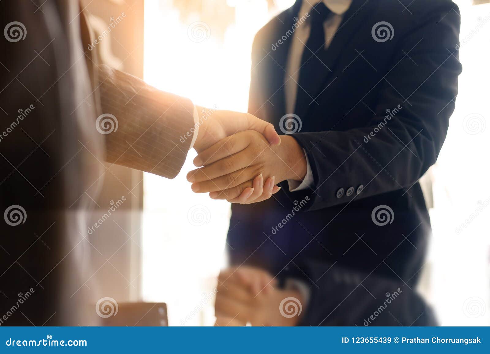 business partnership handshake concept.photo two coworkers hands