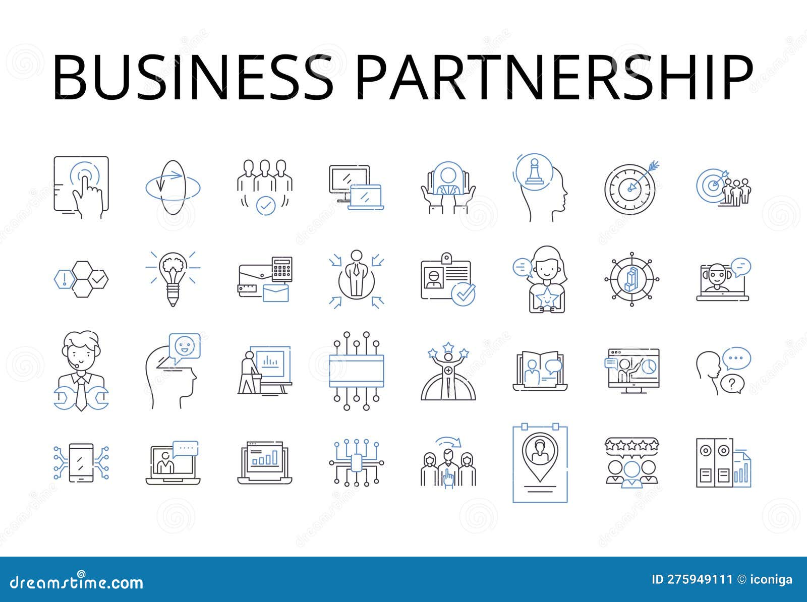 business partnership line icons collection. friendly alliance, collaborative venture, mutual agreement, cooperative