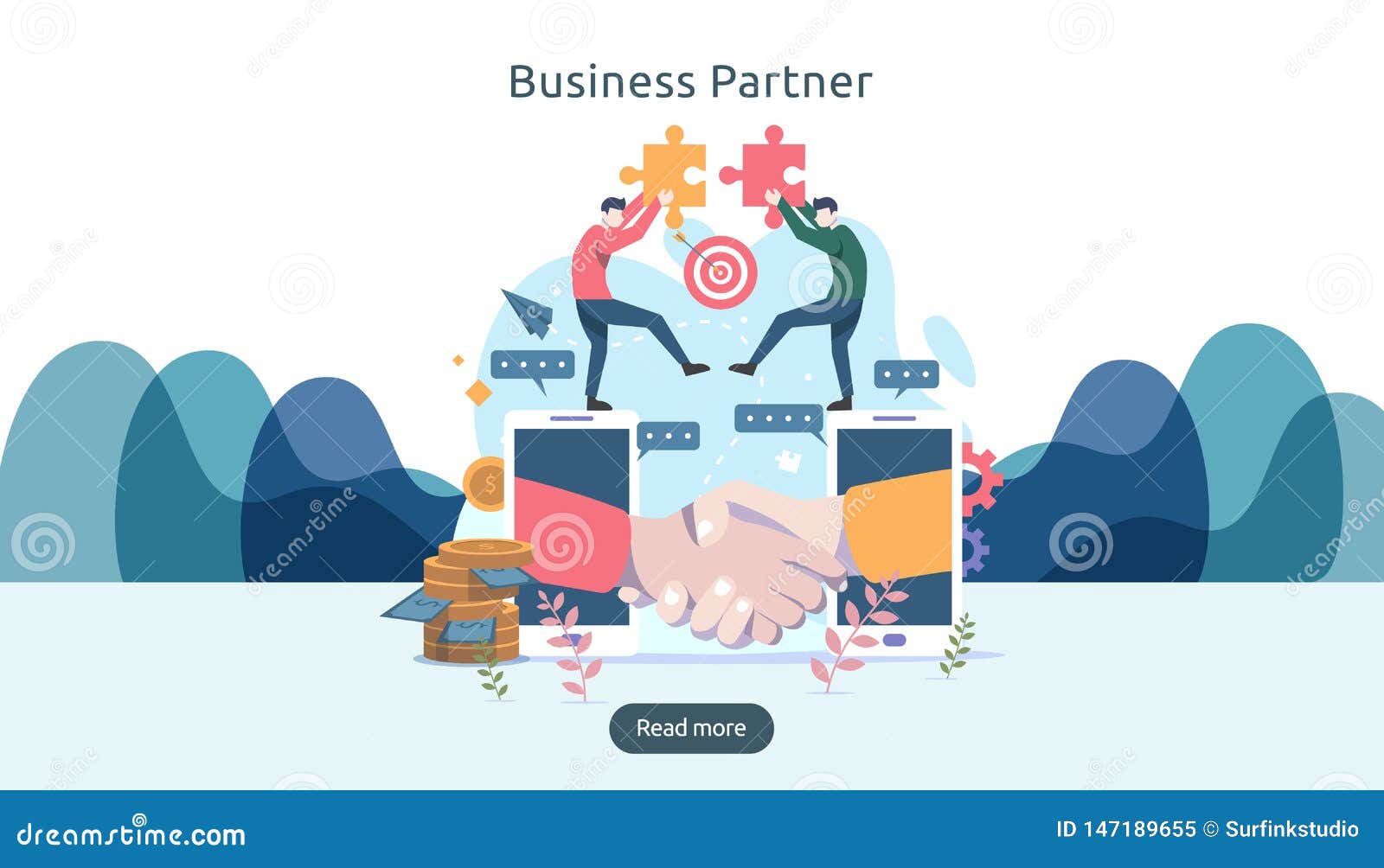 business partnership relation concept idea with tiny people character. team working partner together template for web landing page