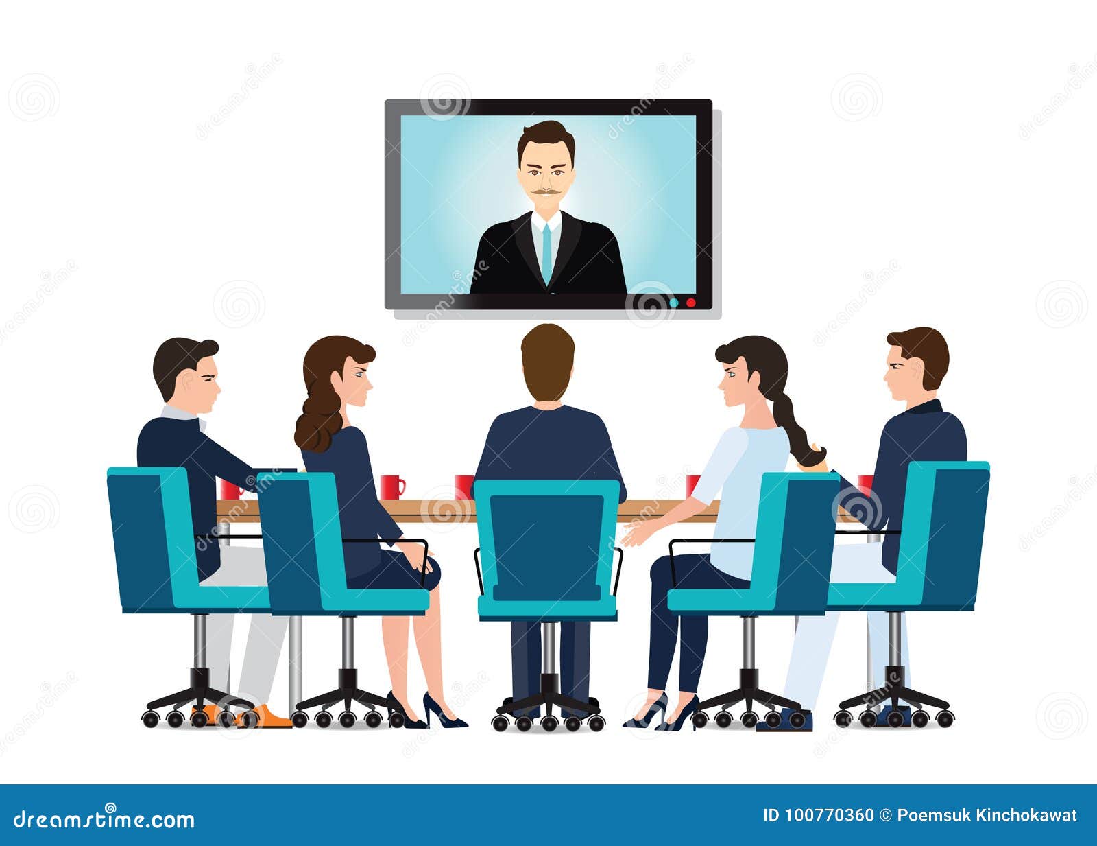business people attending videoconference meeting.