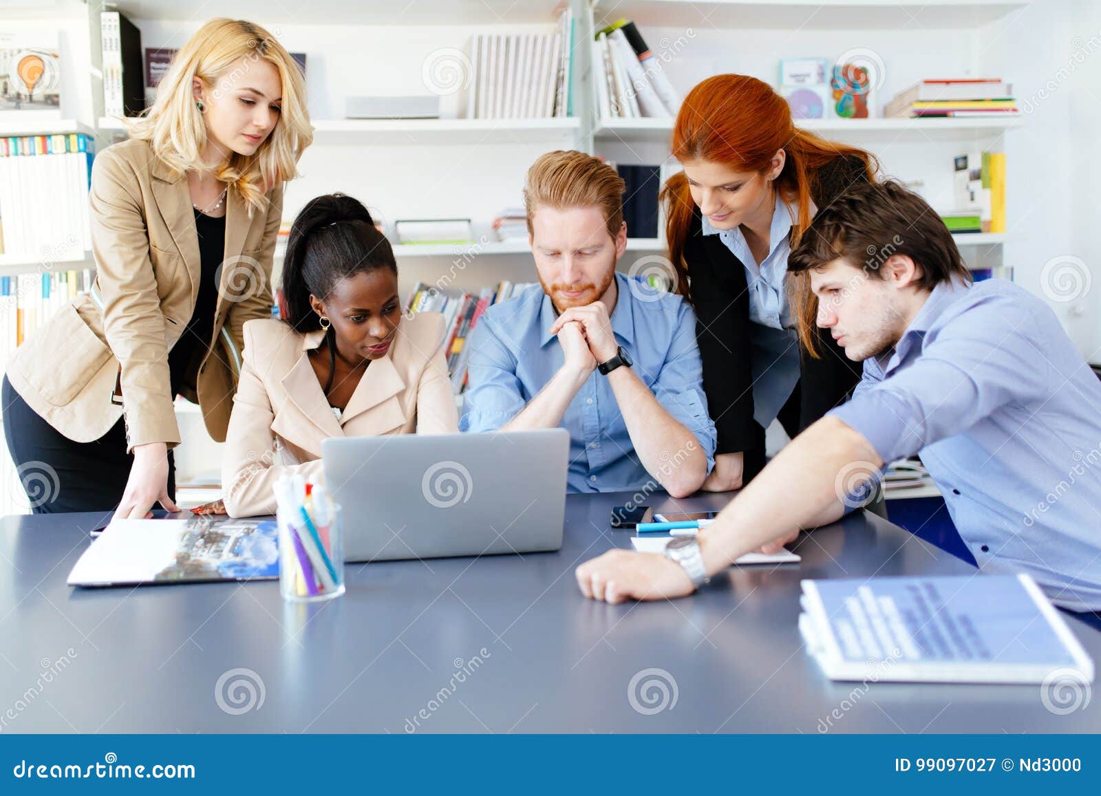 Business People Brainstorming in Office at Desk Stock Image - Image of  male, partner: 99097027