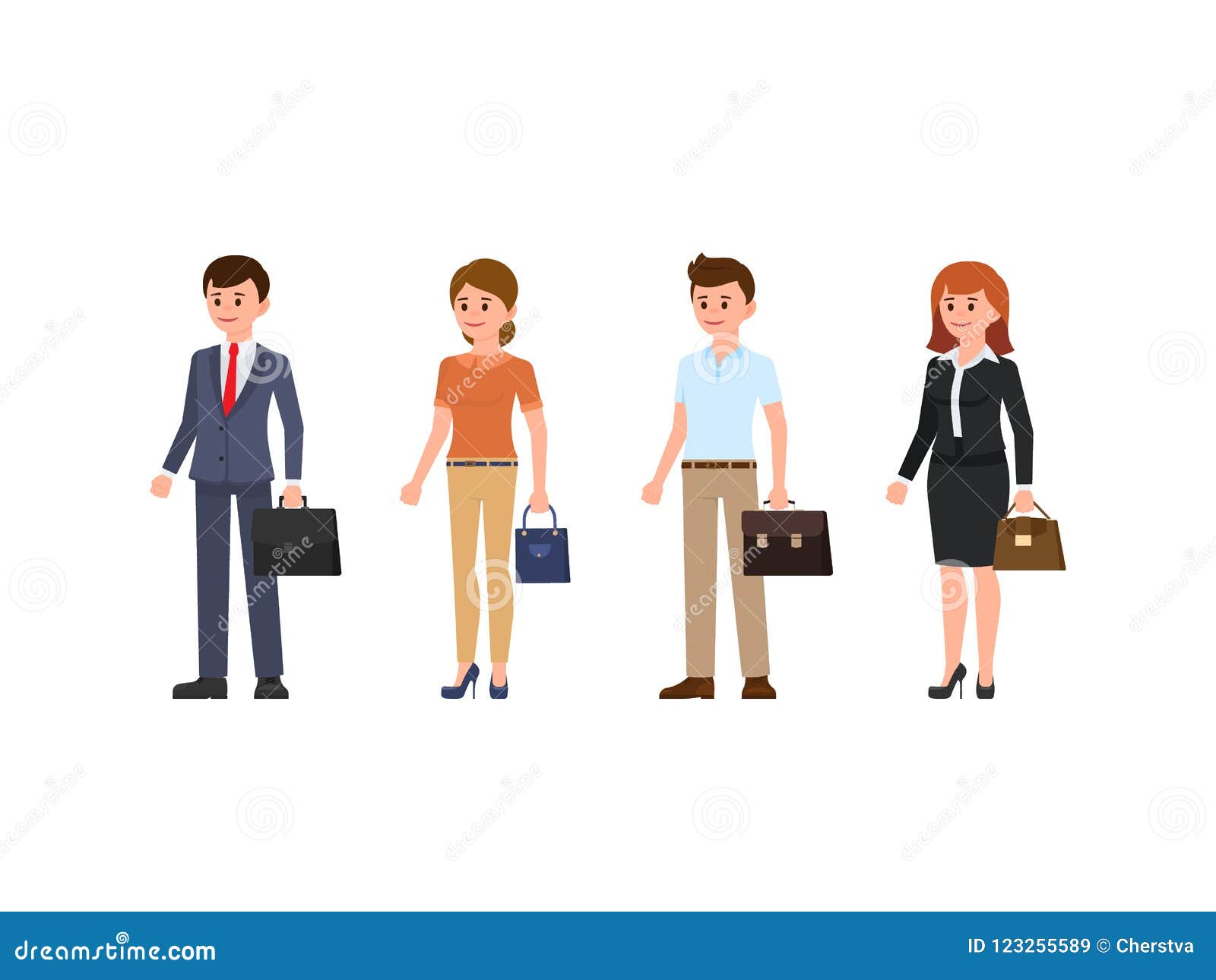 Business People Cartoon Character Set. Young Men and Women Standing with  Briefcase and Bag. Stock Vector - Illustration of businesswoman, clerk:  123255589