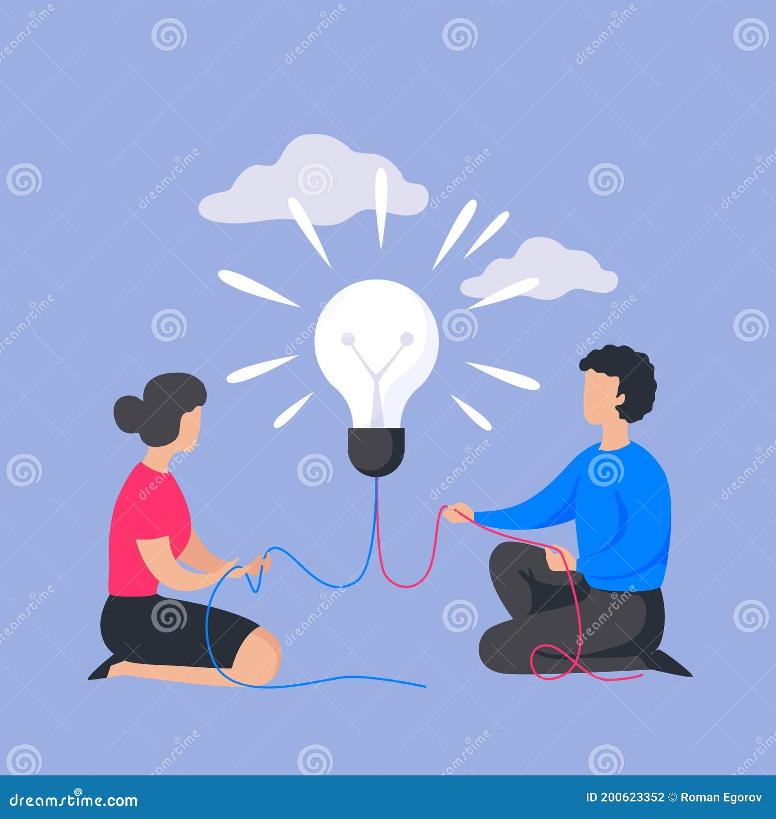 Business People Concept. Man and Woman with Light Bulb. Insight in Teamwork Communication  Process. Brainstorming Banner Stock Vector - Illustration of interface,  meeting: 200623352