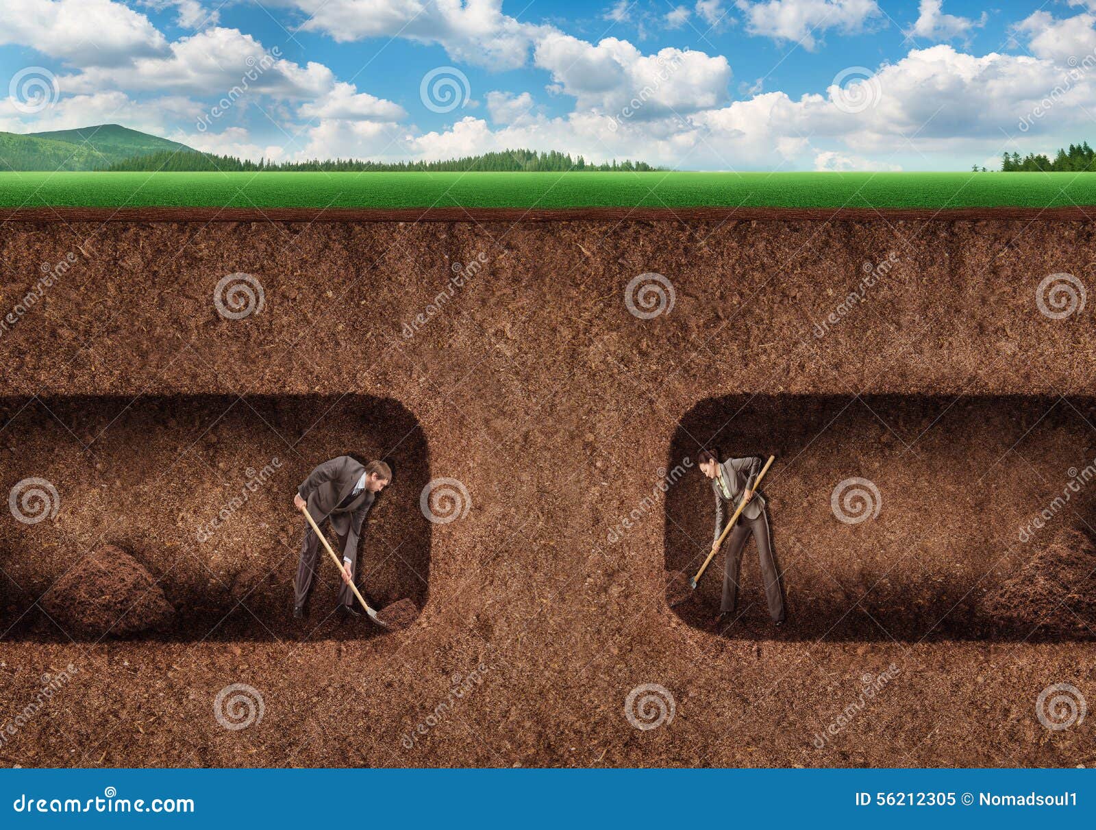 business people dig a tunnel underground