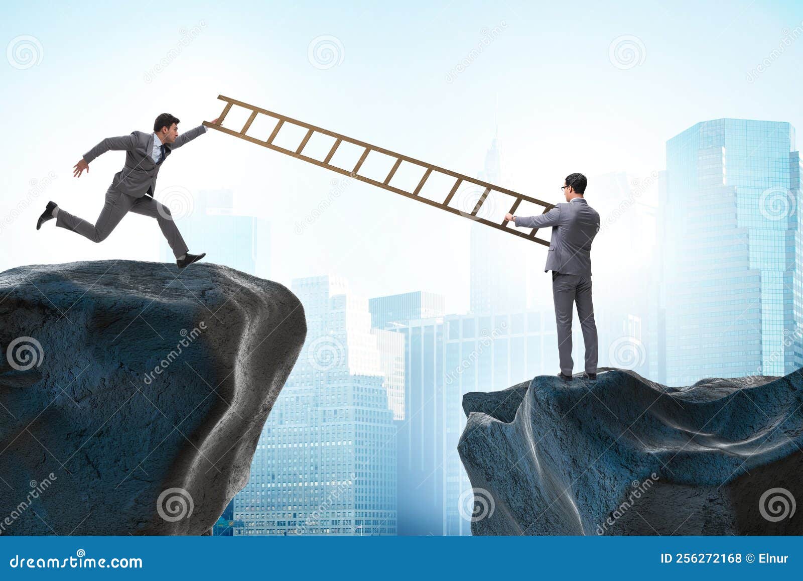 Business People Helping To Go Over Chasm Stock Photo Image of