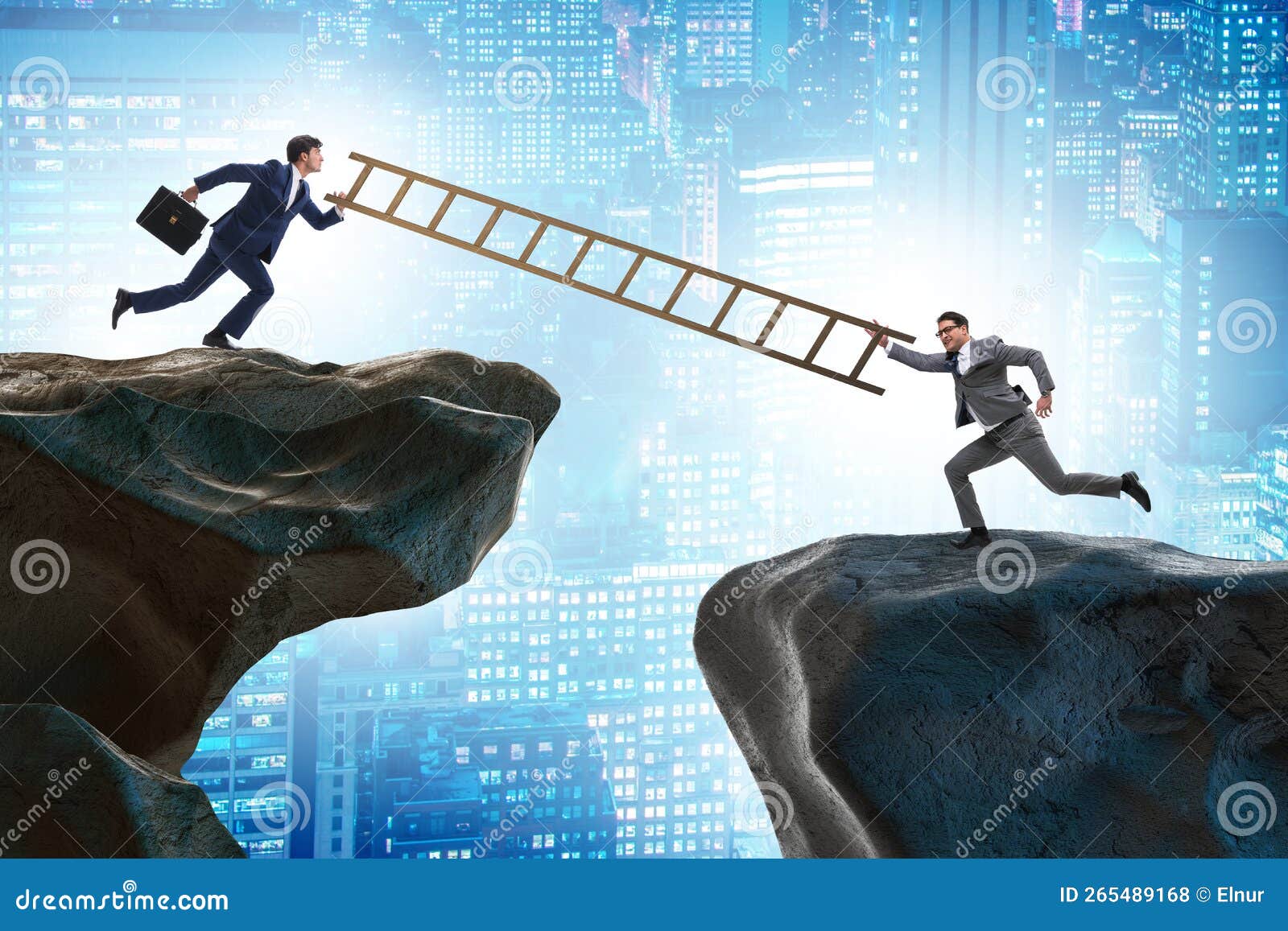 Business People Helping To Go Over Chasm Stock Photo Image of