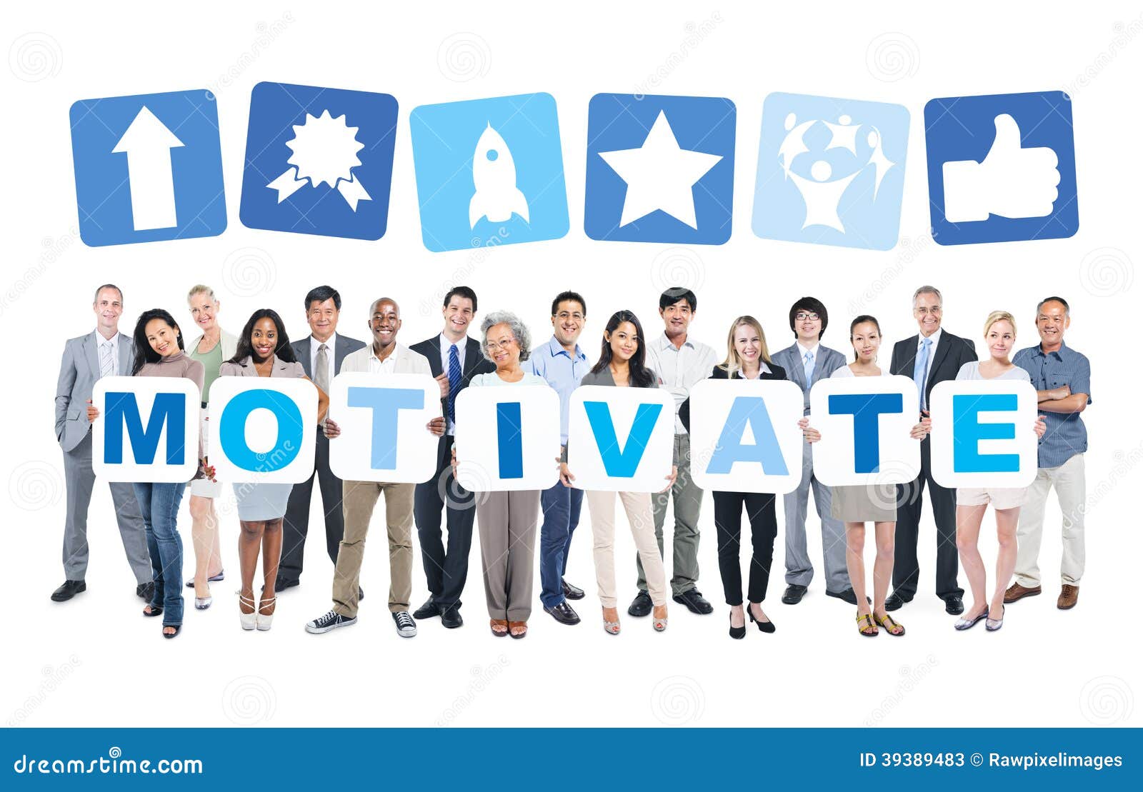 business people holding word motivate