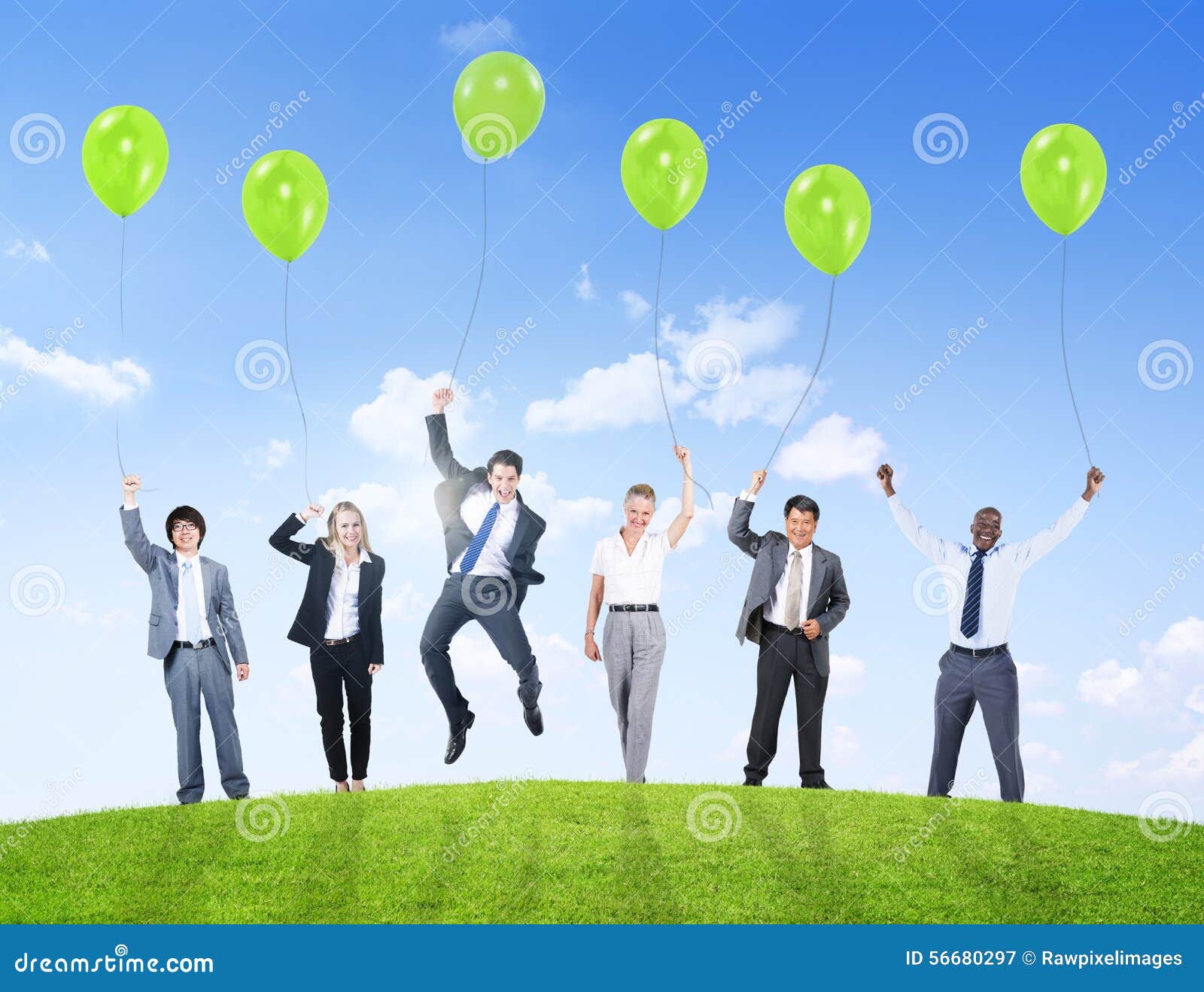 business people humor balloon support success confidence teamwork