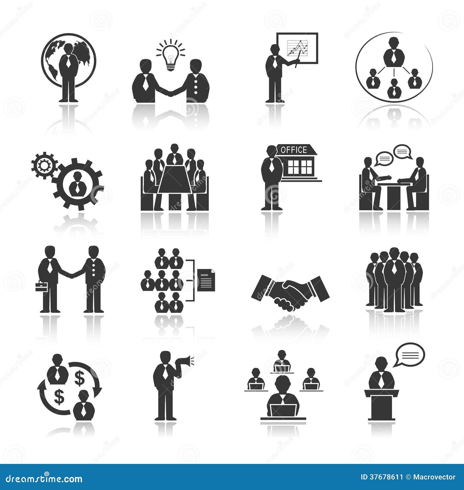 business people meeting icons set