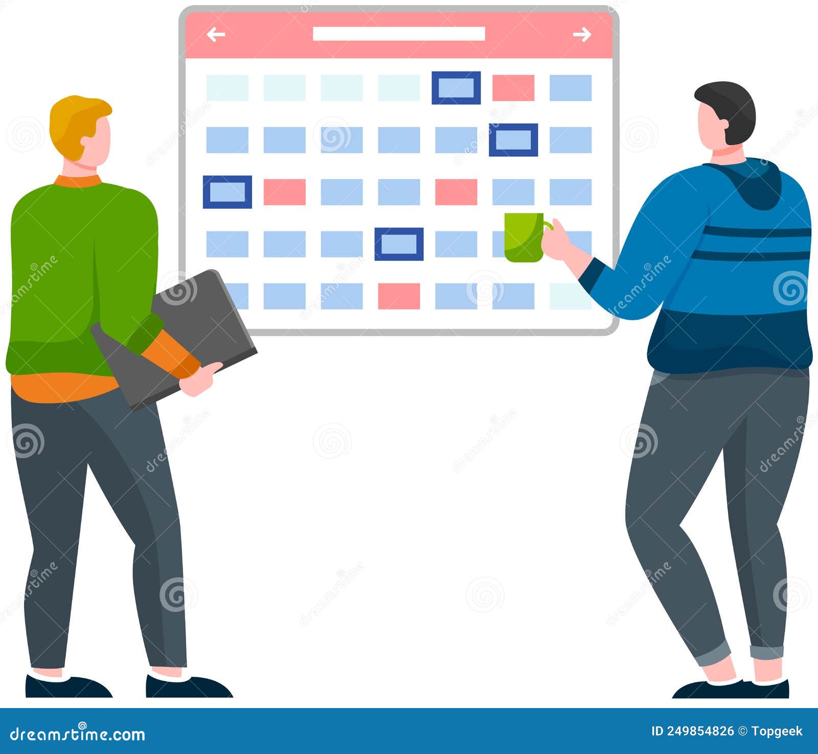 business people planning schedule. male employes work to create calendar, weekly plan, timetable