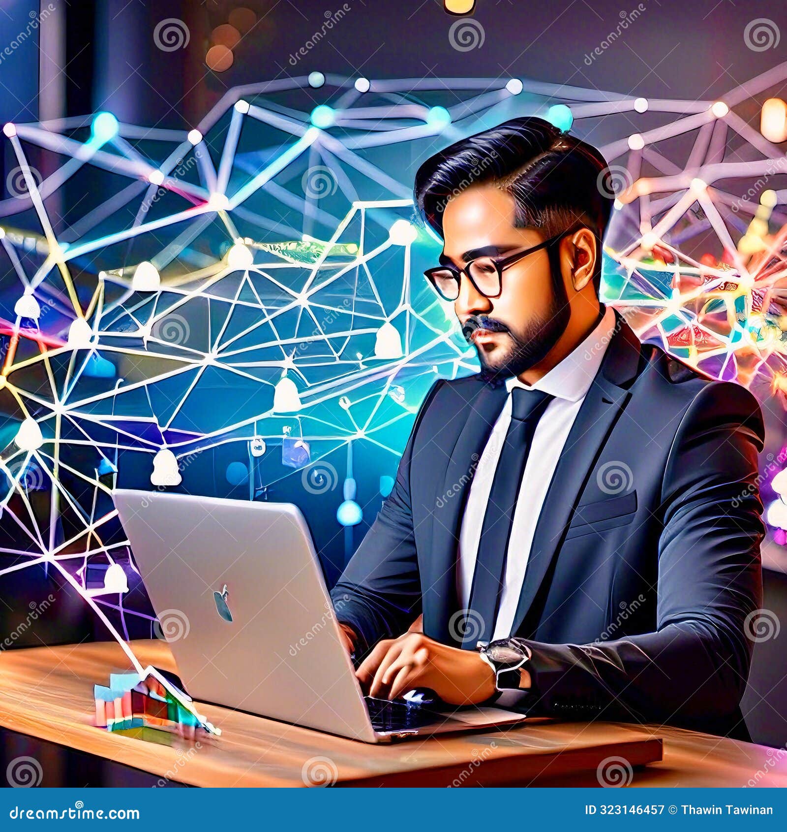 a businessman sitting and working in front of a laptop typically engages in activities such as analyzing data, managing emails,