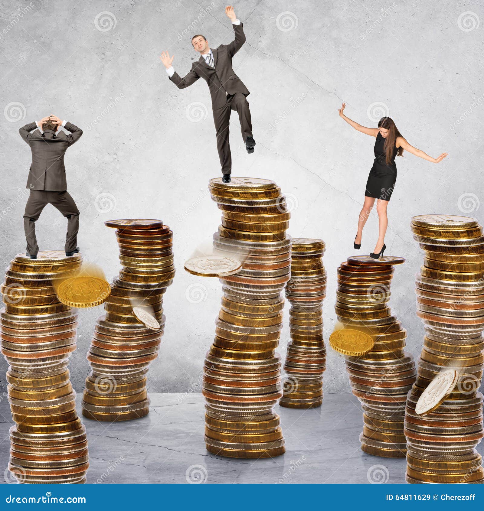 Business People Standing on Coins Stack Stock Image Image of male