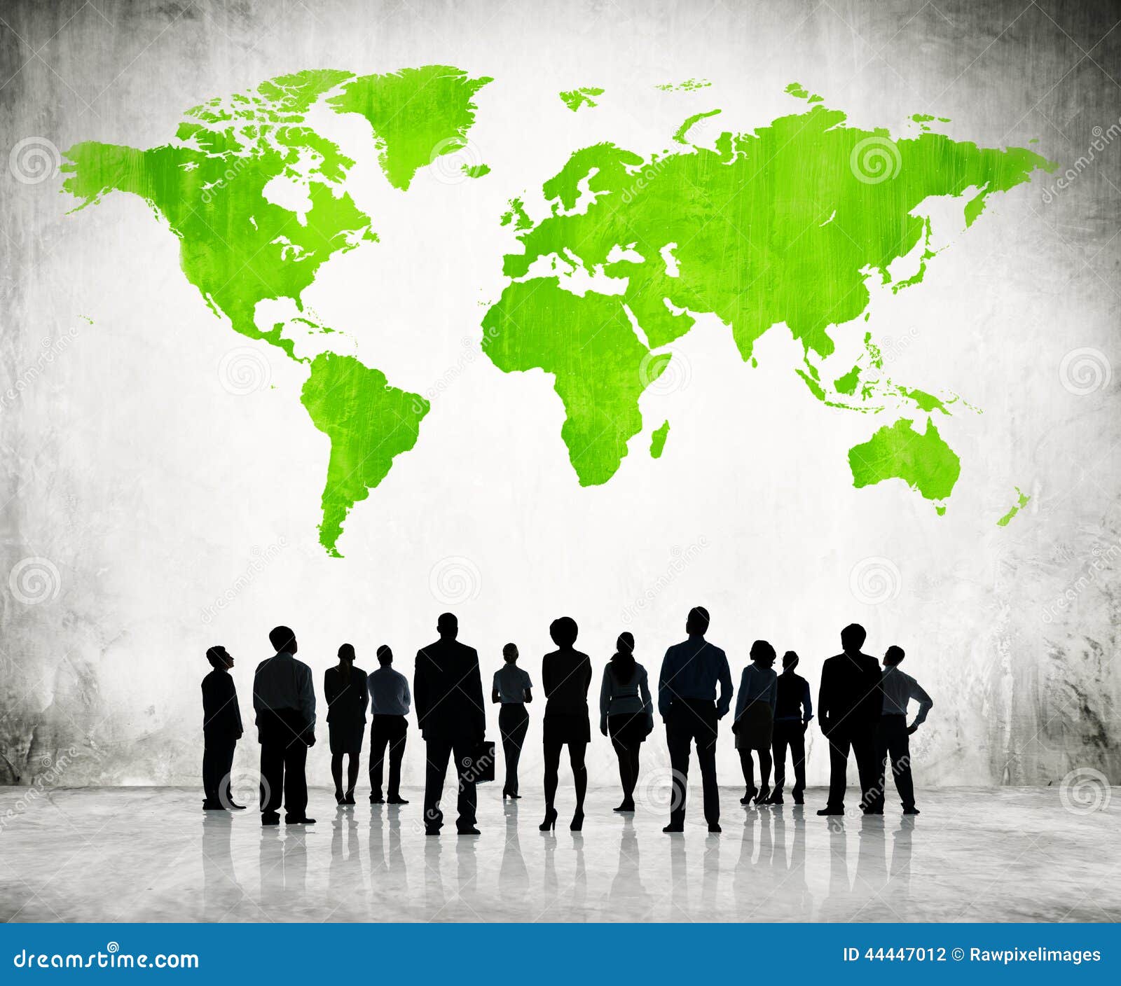 business people standing individually and a green cartography