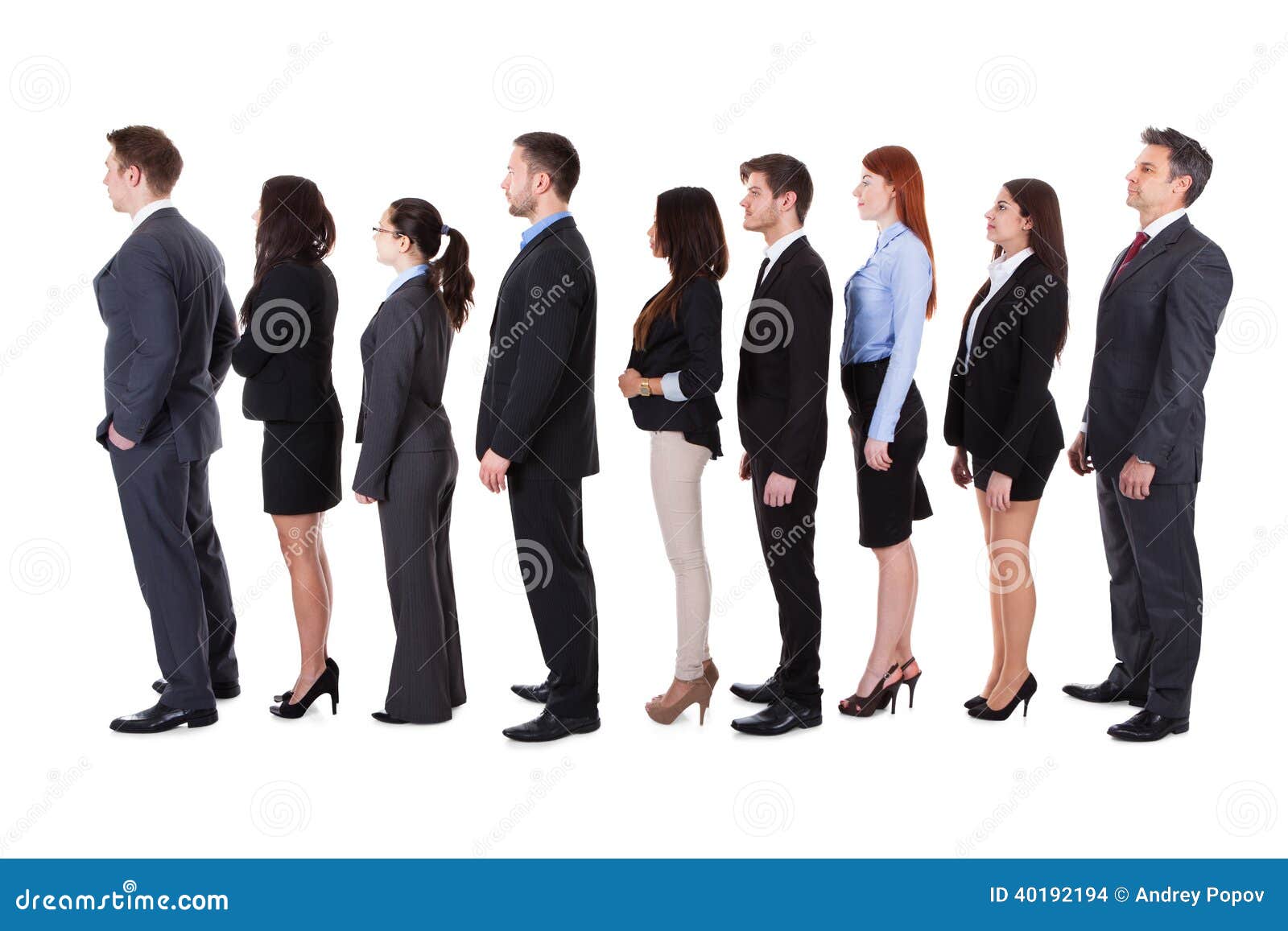 business people standing in queue