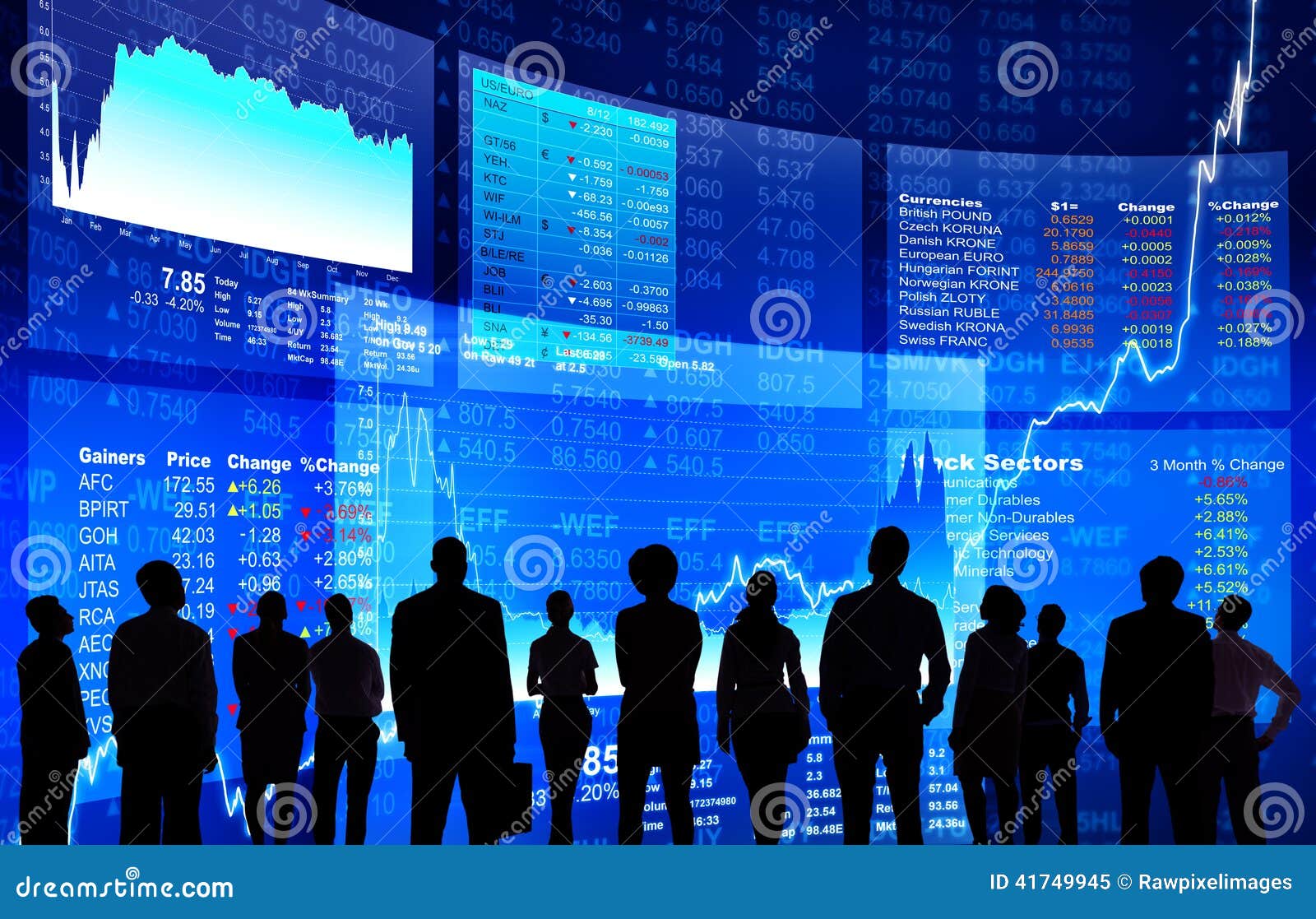 business people at stock market wall