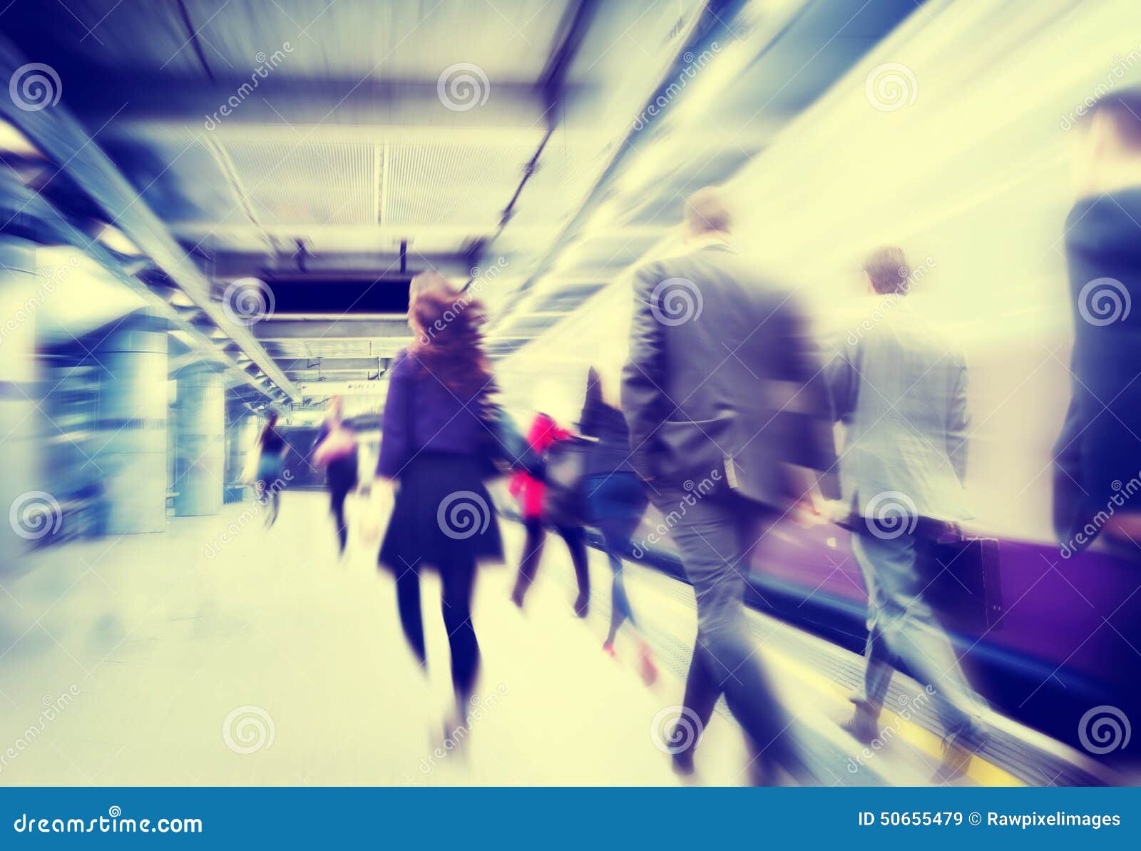 business people walking commuter travel motion city concept