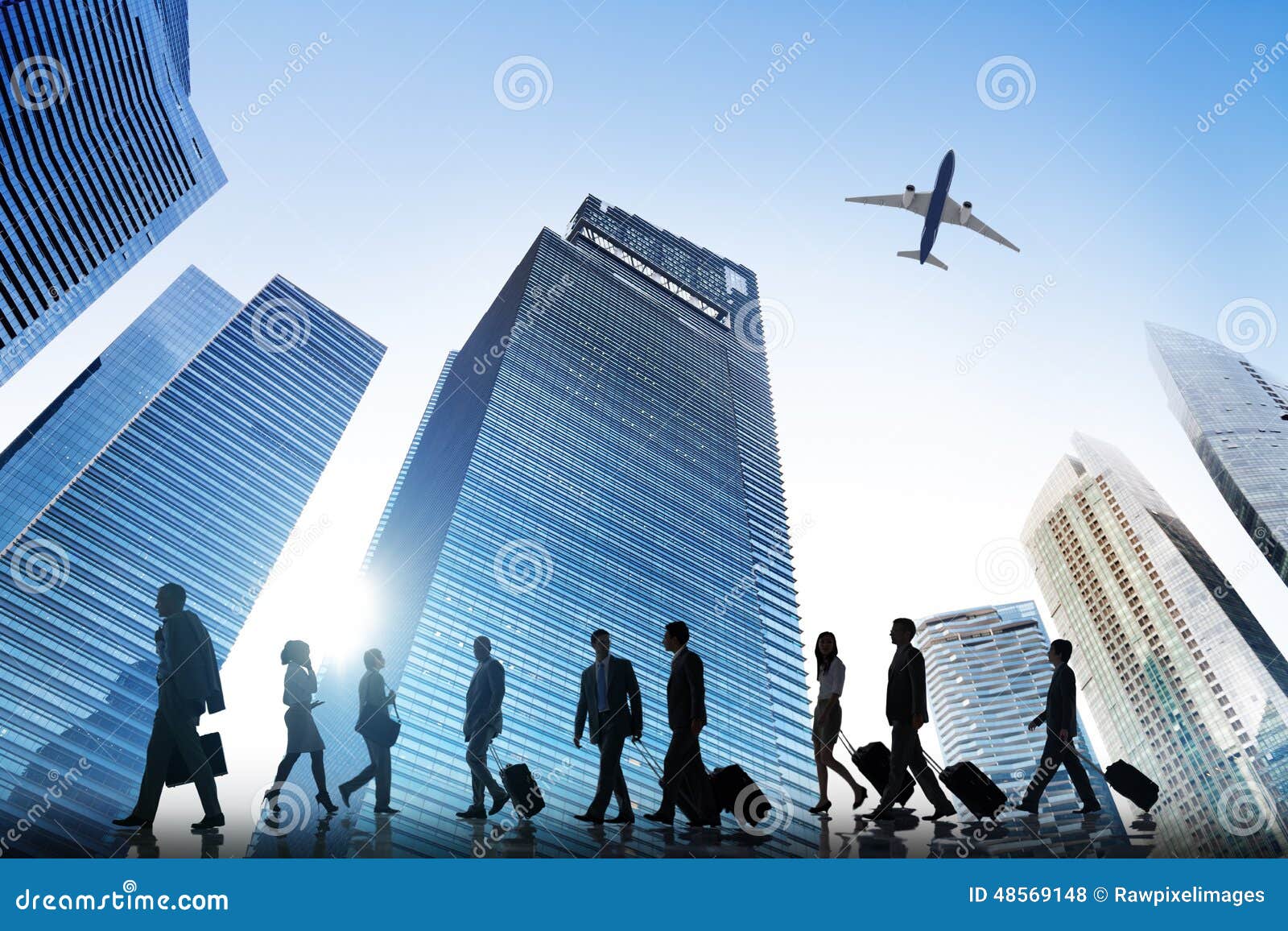 business people walking corporate travel airplane concept