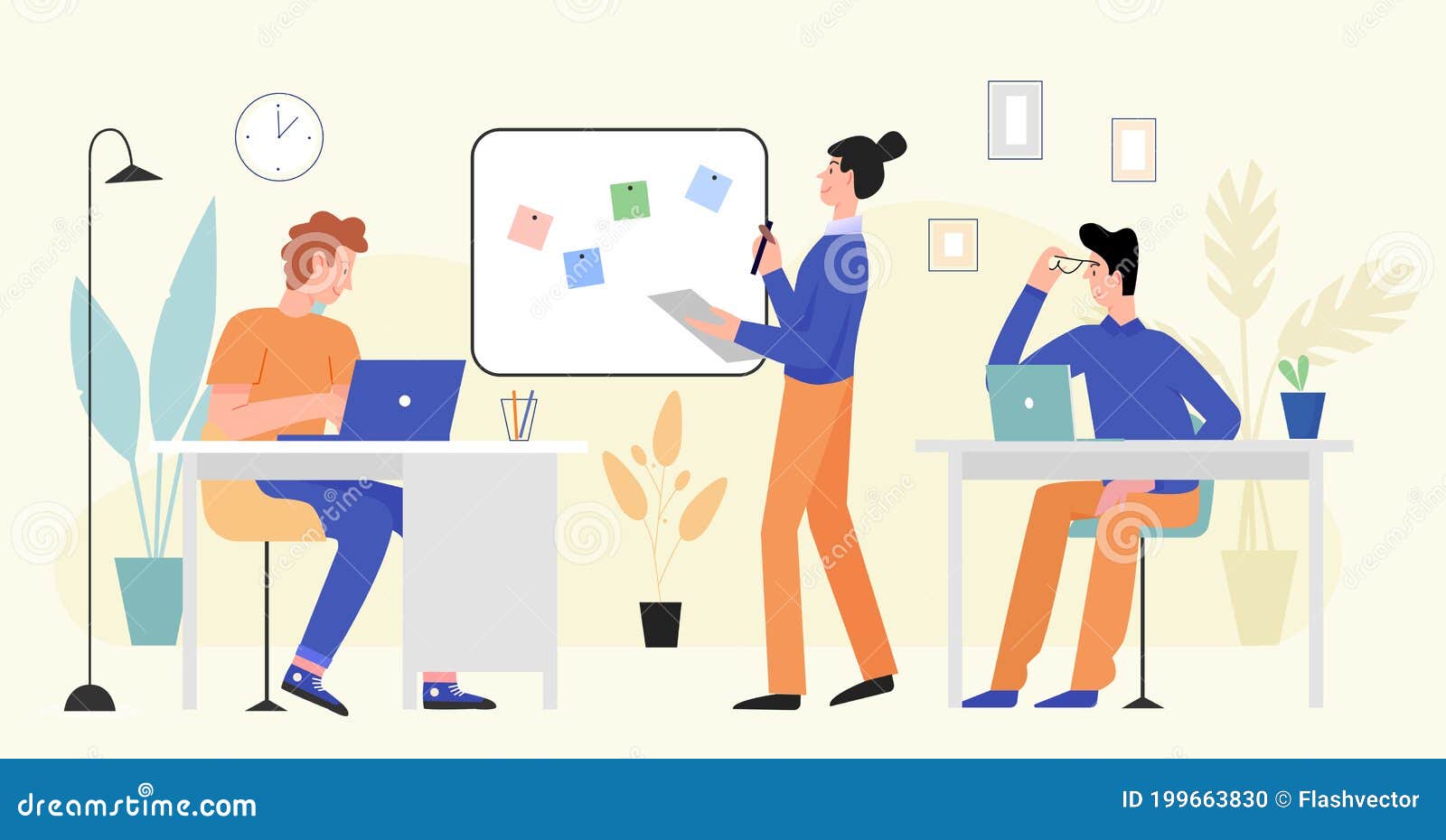 Business People Work in Office, Cartoon Busy Team of Characters Working  Together in Modern Workplace Stock Vector - Illustration of desktop, place:  199663830