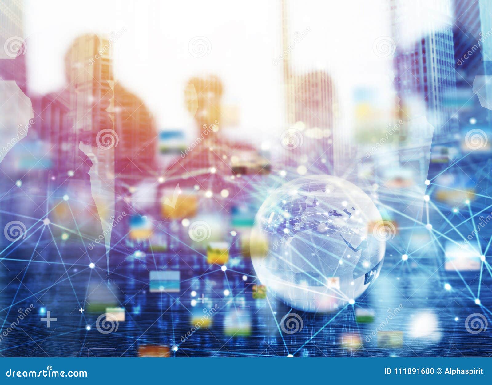 Businessmen that Work Together in Office with Global Network Connection