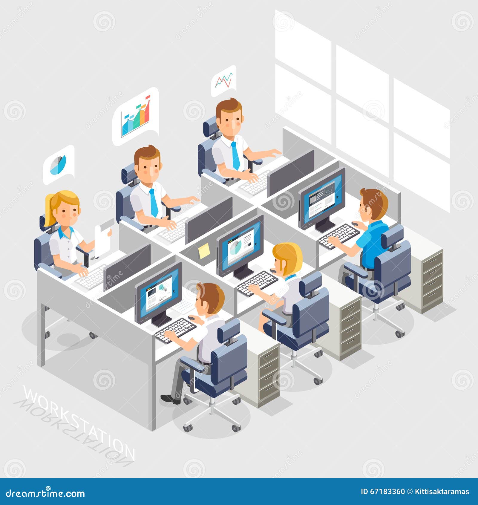 Business People Working on an Office Desk. Stock Vector - Illustration ...