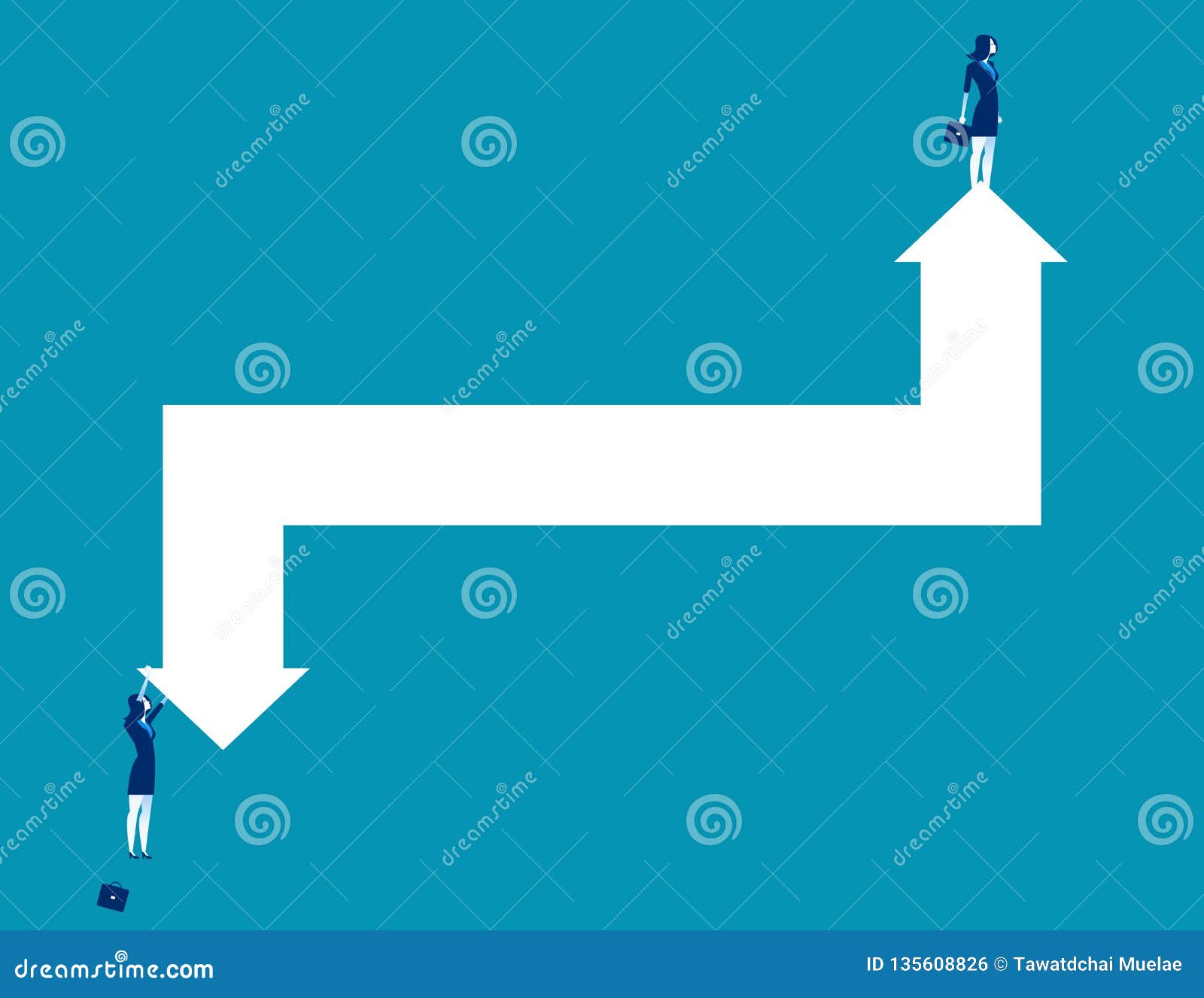 Business Person and Arrows Representing Rise and Fall. Concept Business