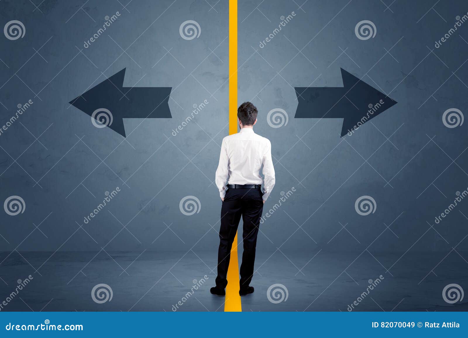 business person choosing between two options separated by a yell