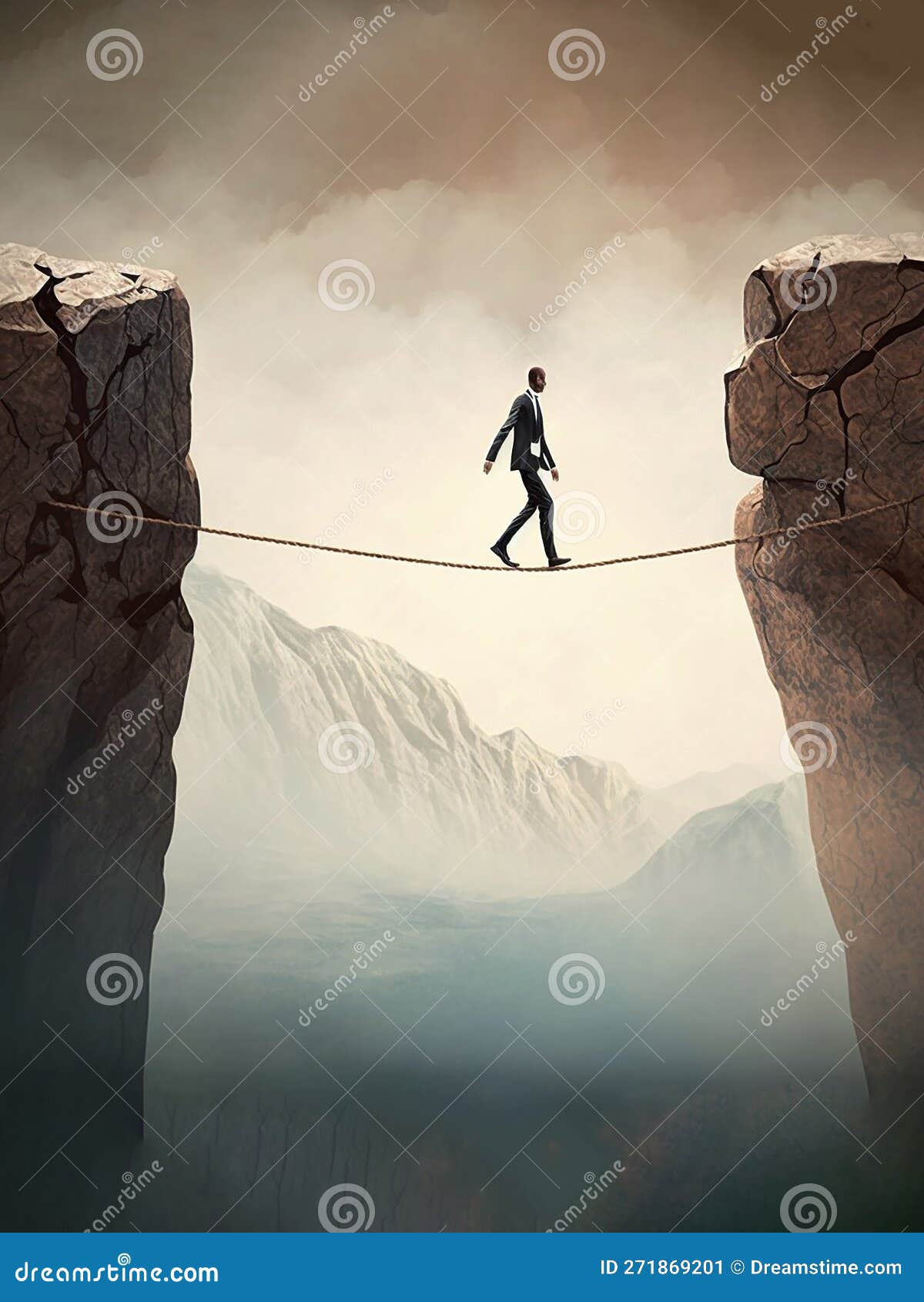 Businessman Walking on Tightrope between Rocks Stock Illustration
