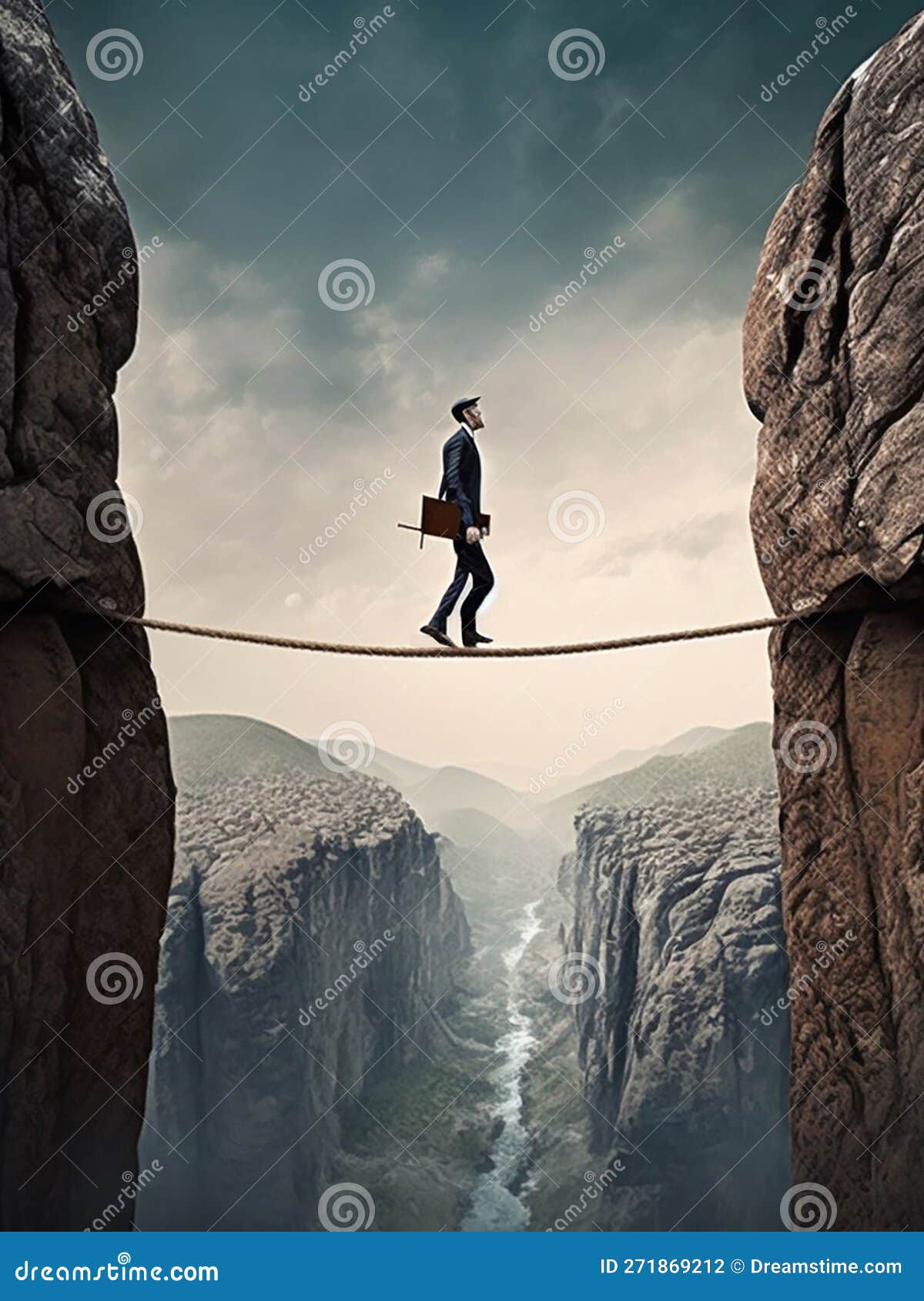 Businessman Walking on Tightrope between Rocks Stock Illustration