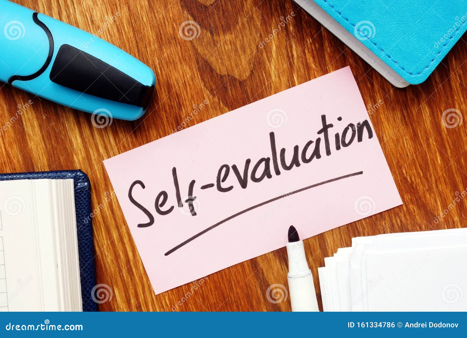 business photo shows hand written text self-evaluation