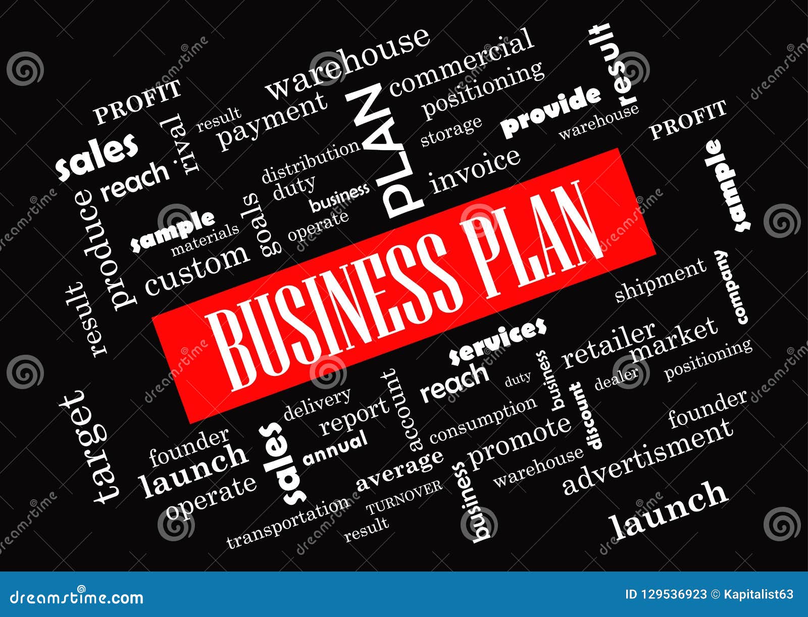 Business Plan Collage Of Words On Black Background Vector Illustration