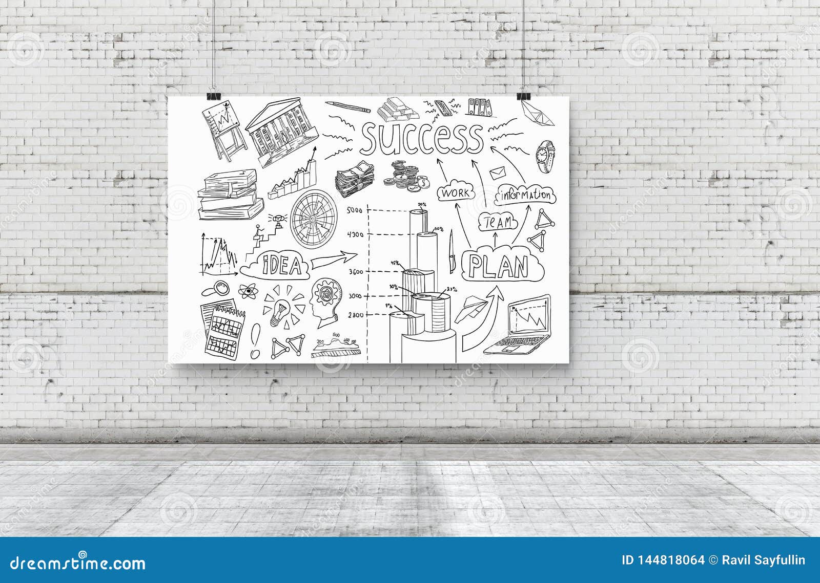 A Business Plan Drawn On A Banner 3d Render Elements In Collage Stock Photo Image Of Income Concept