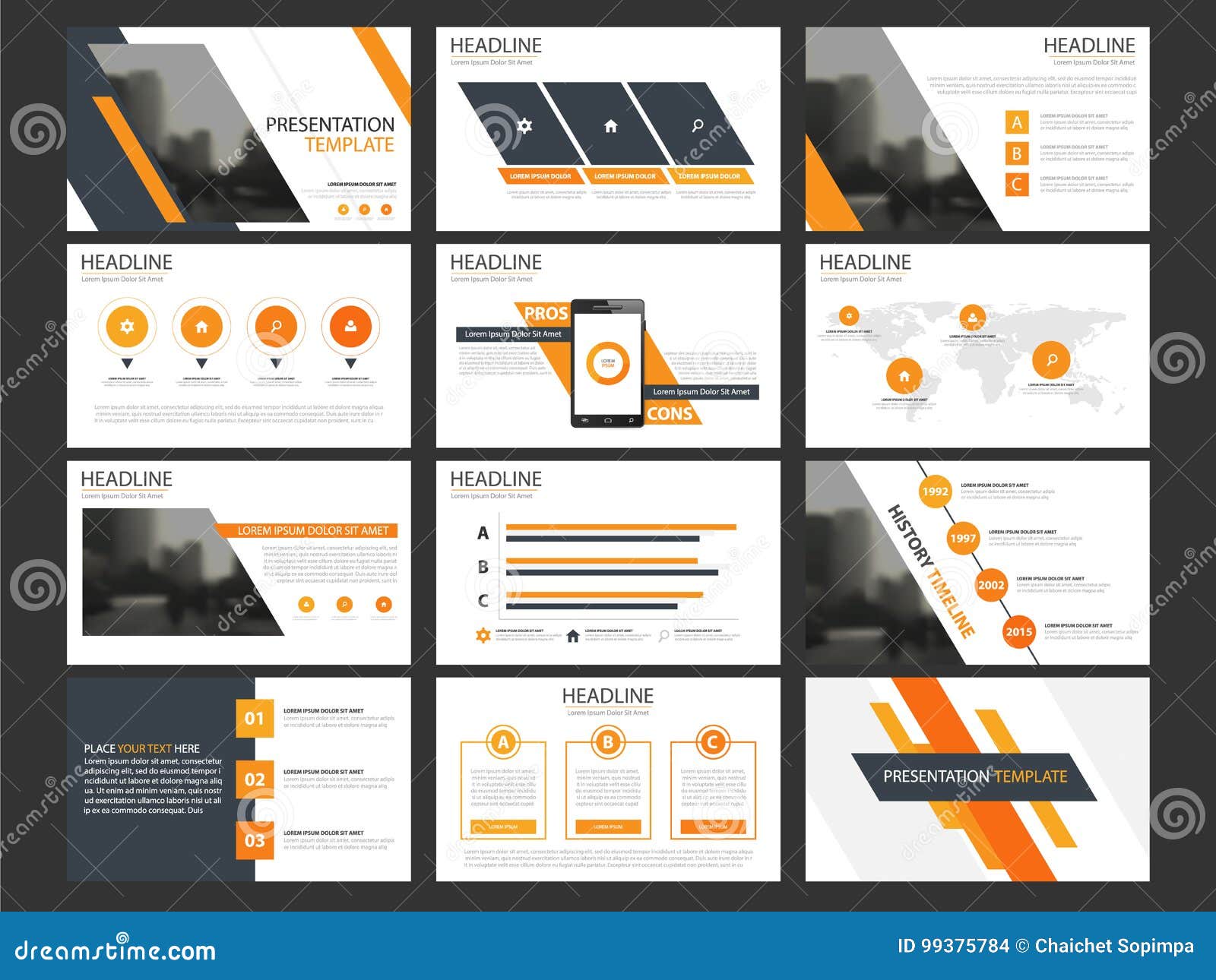 business presentation infographic s template set, annual report corporate horizontal brochure 