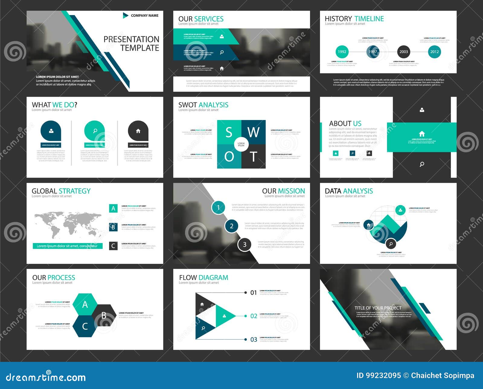 business presentation infographic s template set, annual report corporate horizontal brochure 