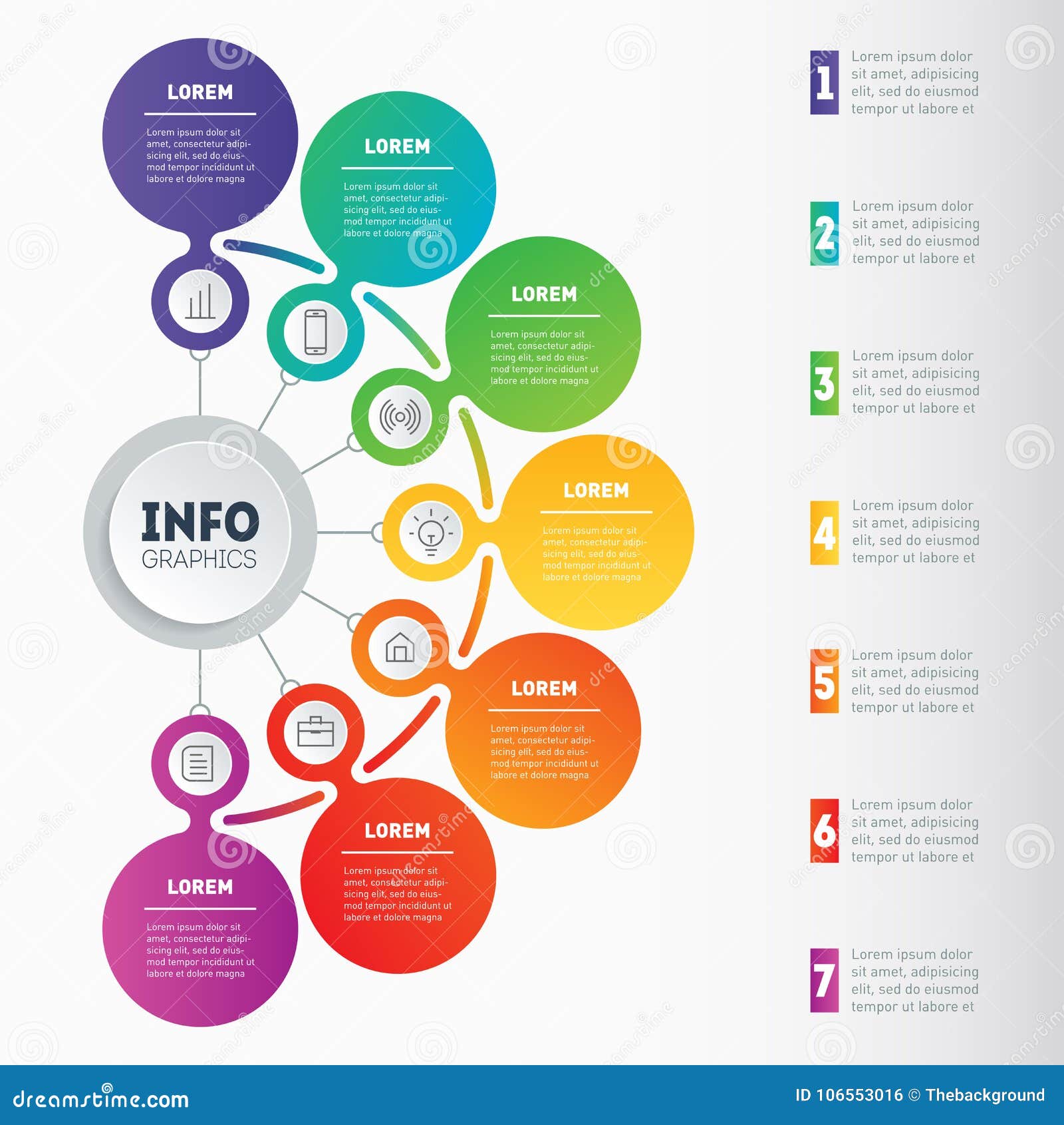 business presentation or infographic with 7 options.  dynamic infographics or mind map of technology or education process.