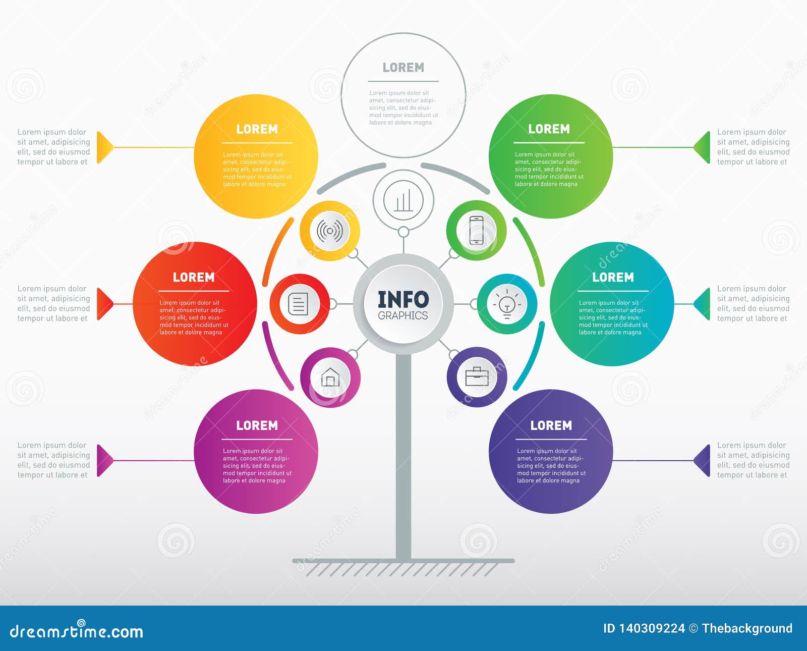 business presentation or infographics concept with 6 or 7 points. web template of tree, info chart or diagram.  info graphic