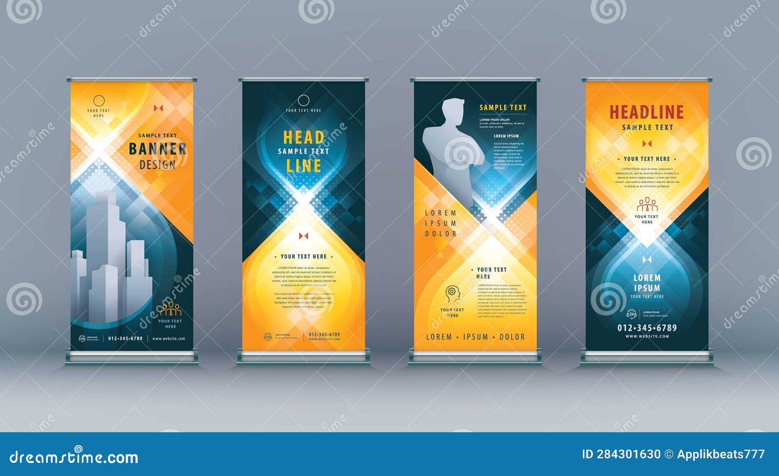 business roll up set. standee . banner template, abstract black and yellow geometric infinity
