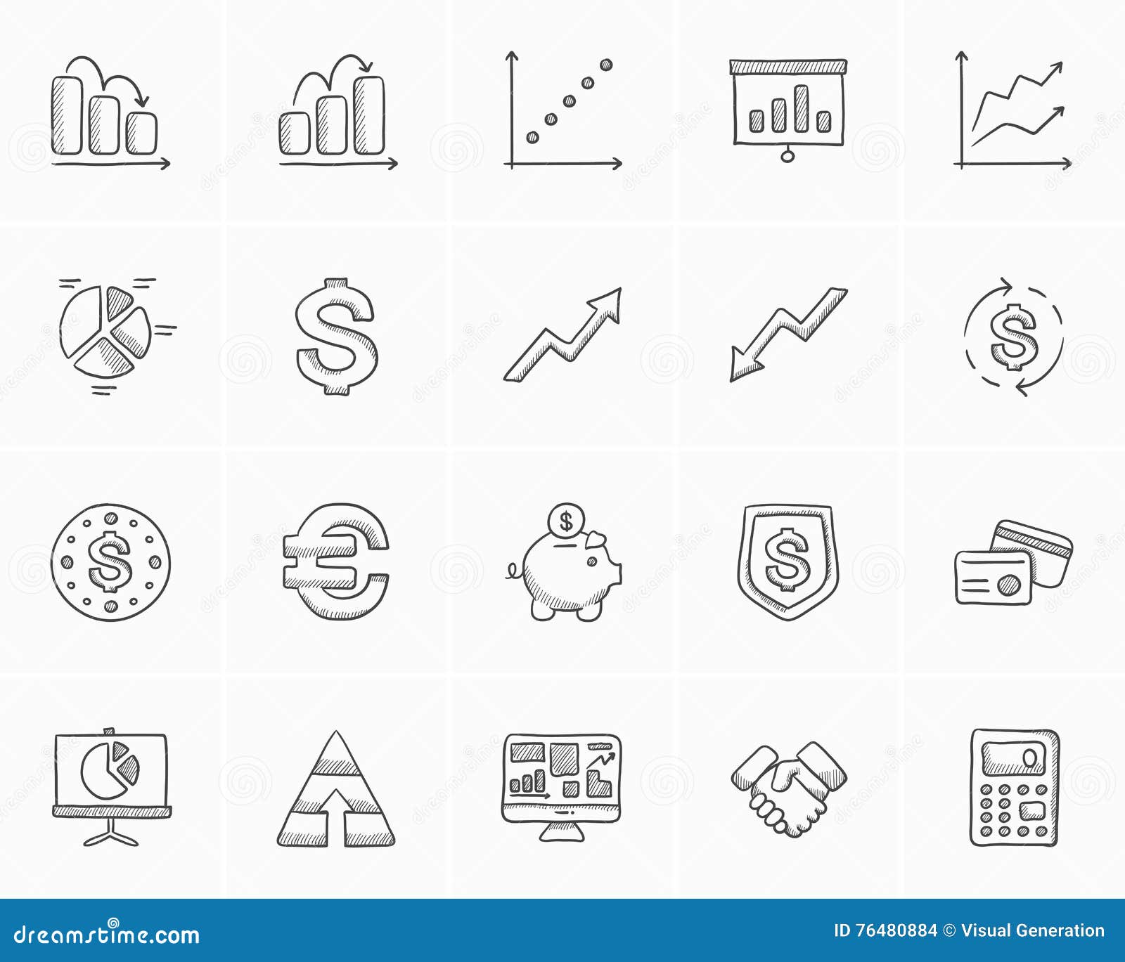 Business sketch icon set. stock vector. Illustration of element - 76480884