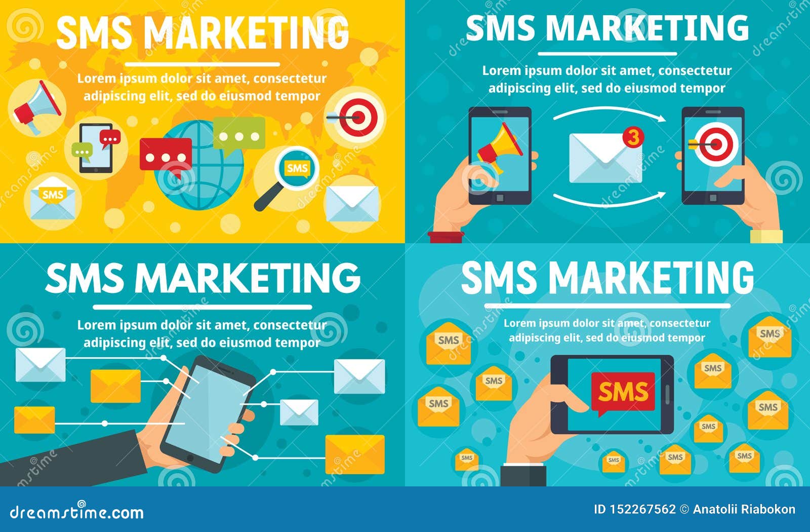 Business Sms Marketing Banner Set, Flat Style Stock Vector ...