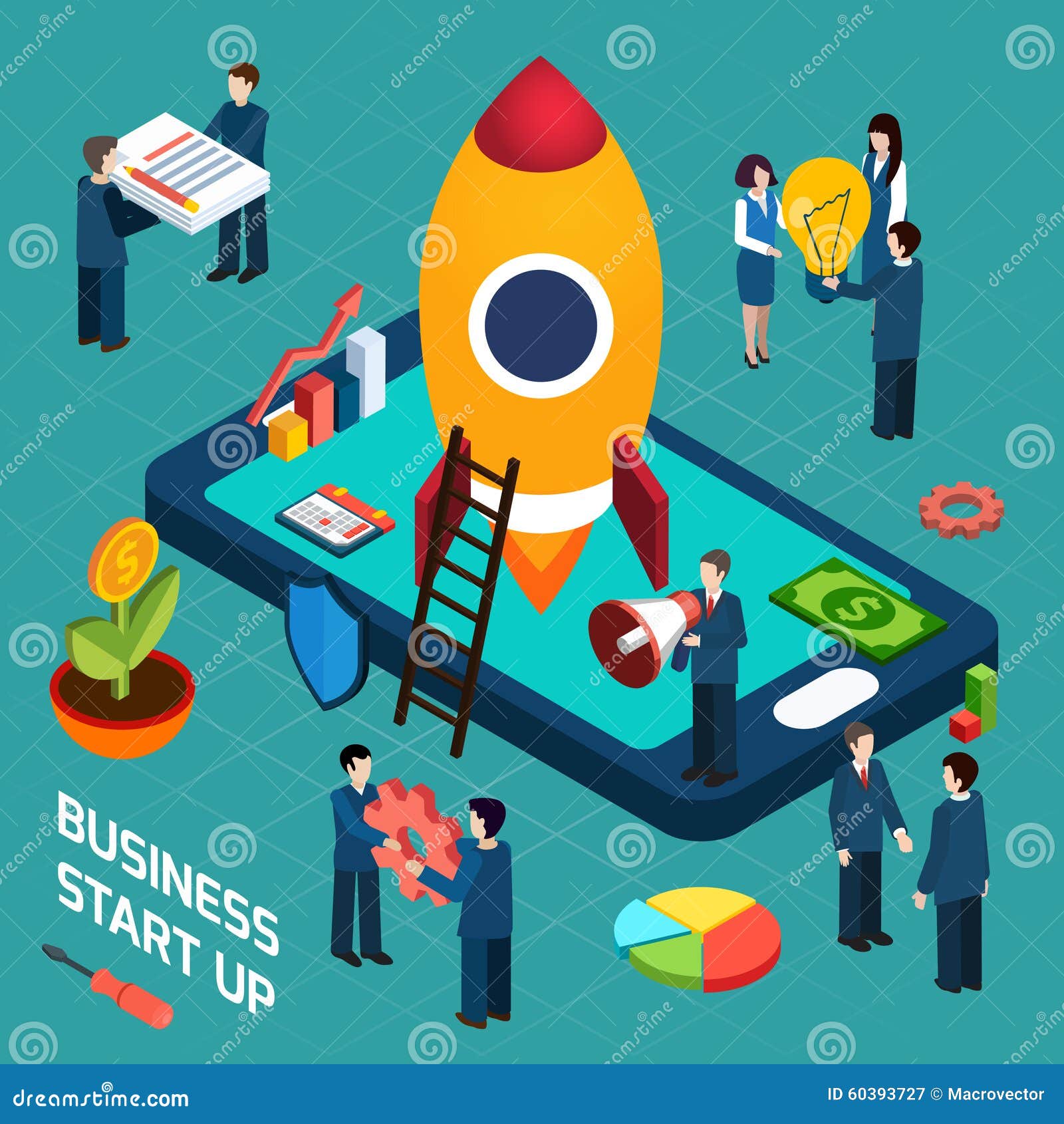Business Startup Launch Concept Isometric Poster Stock Vector