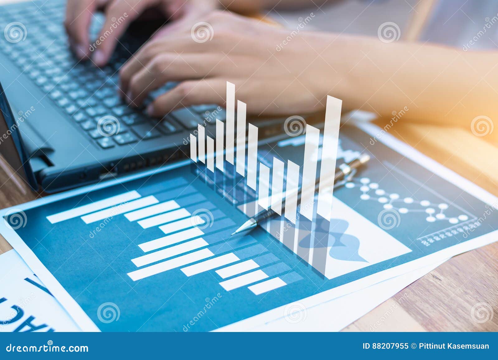 business statistics success concept : businessman analytics financial chart and graph