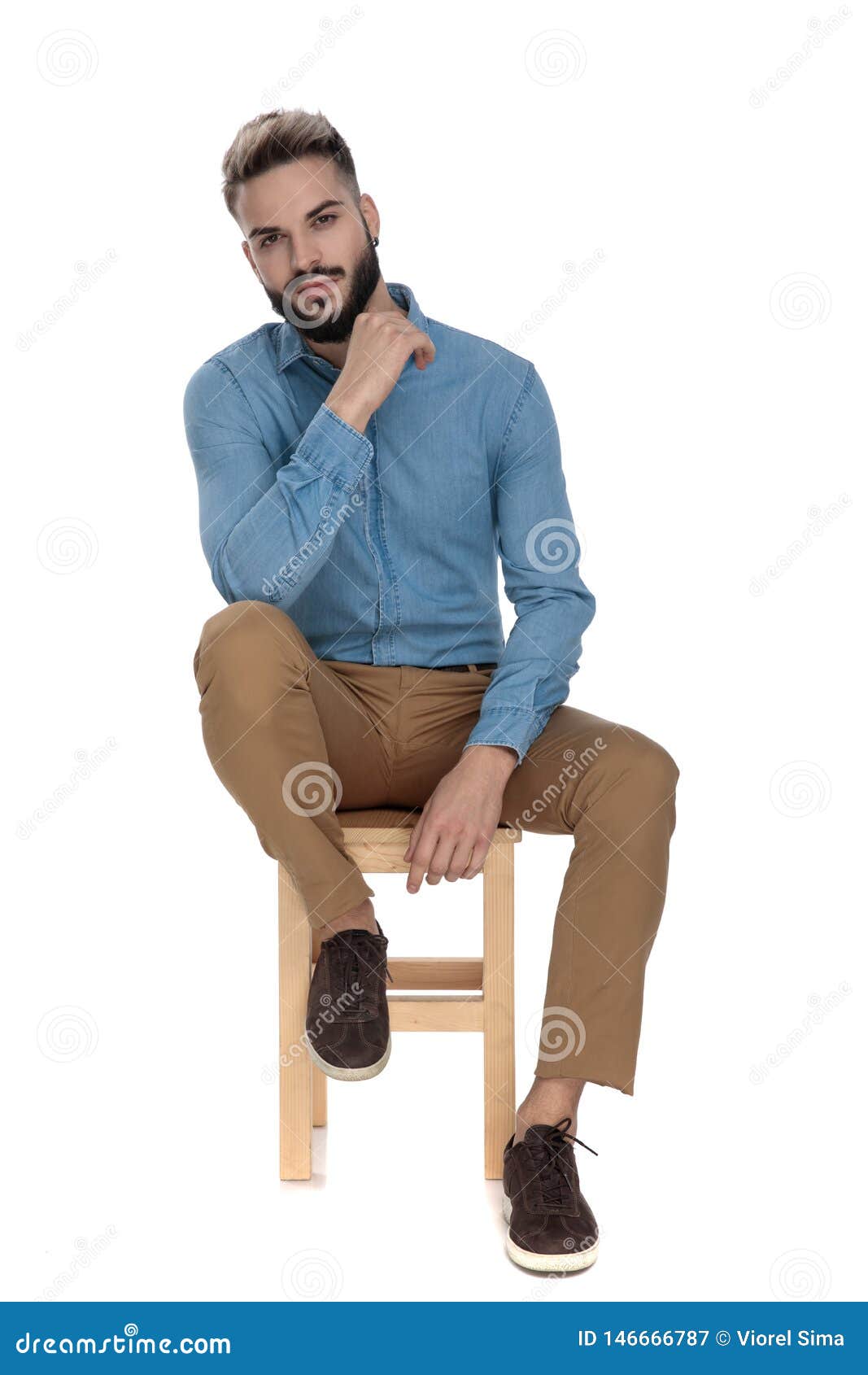 Business Student Sitting Relaxed and Thinking with Hand at Chin Stock ...