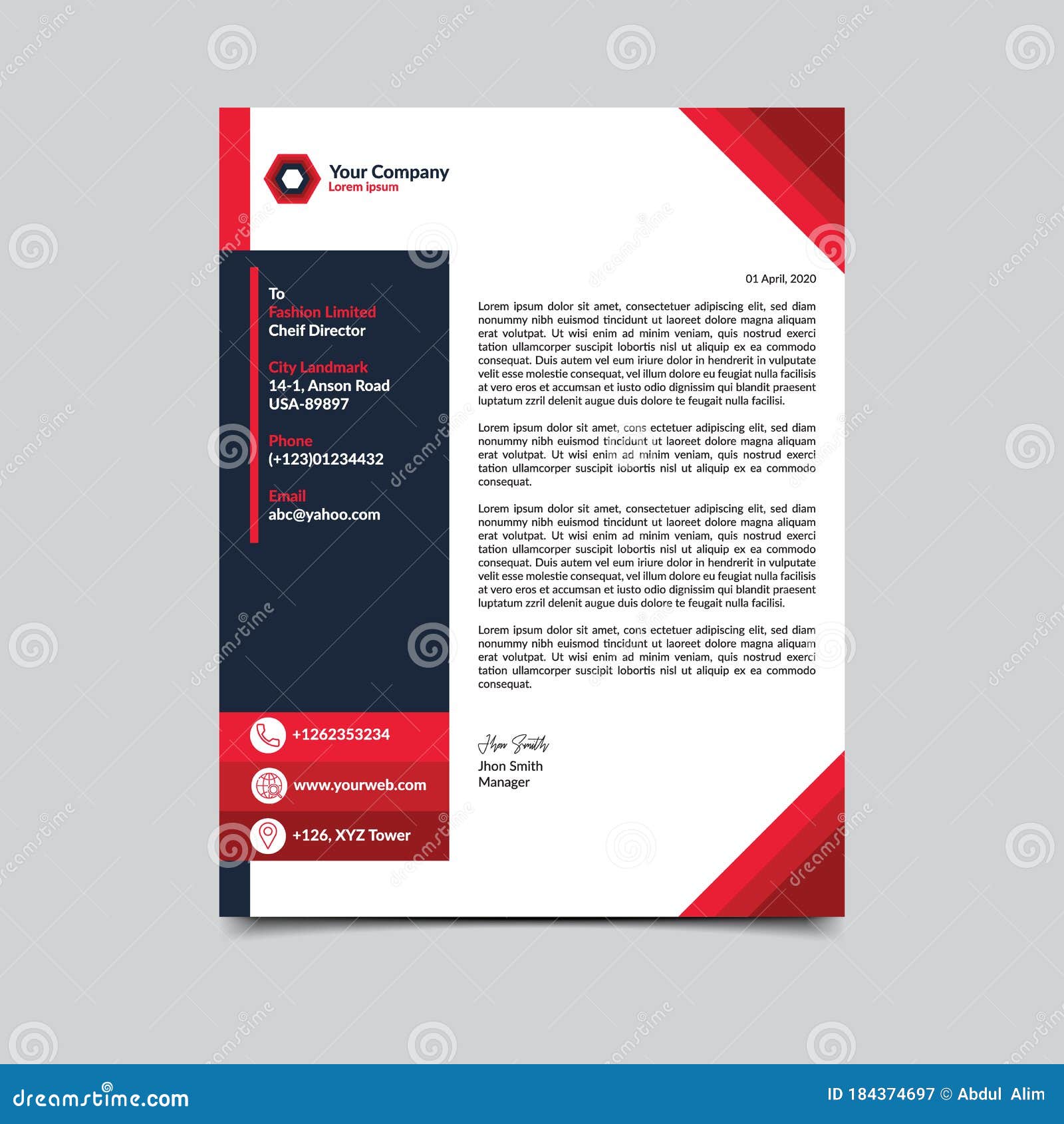 Business Style Letterhead Design Vector Illustration with White