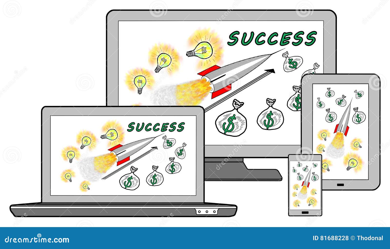 Business Success Concept on Different Devices Stock Illustration