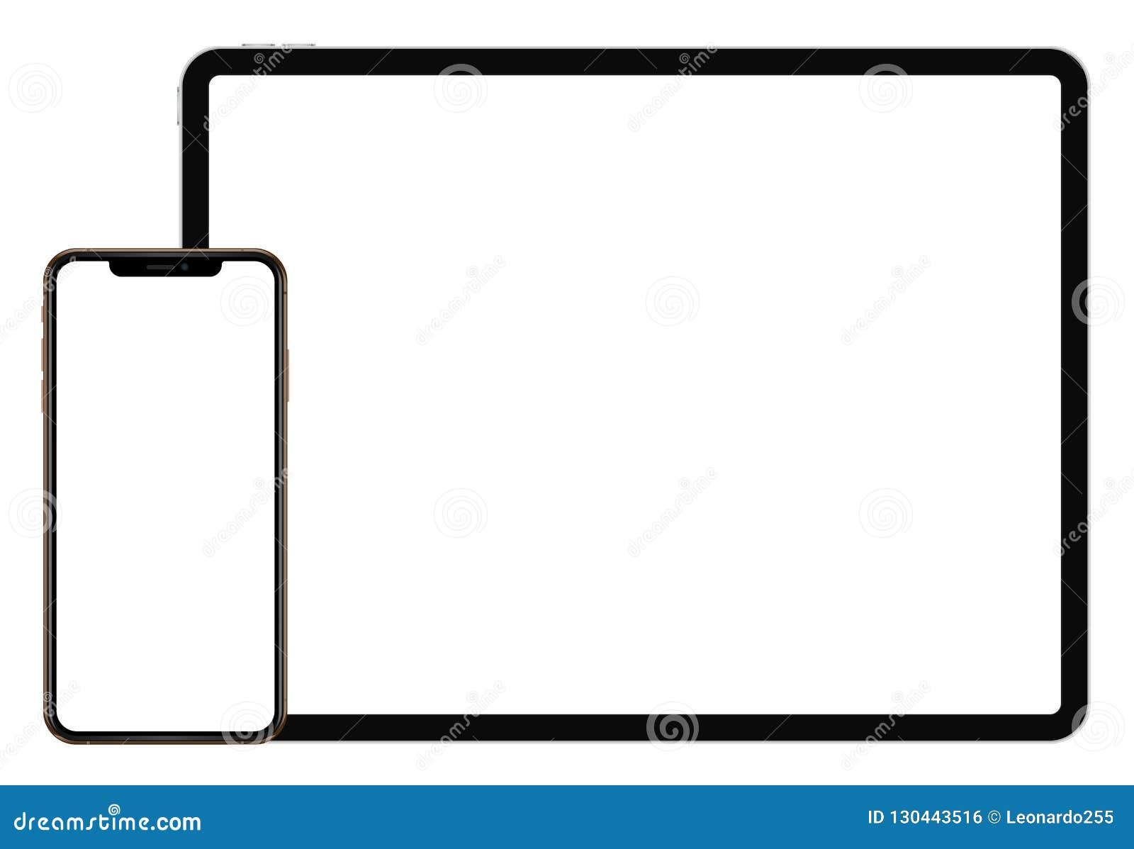 business tablet ipad pro 12,9 and iphone sx style on white background