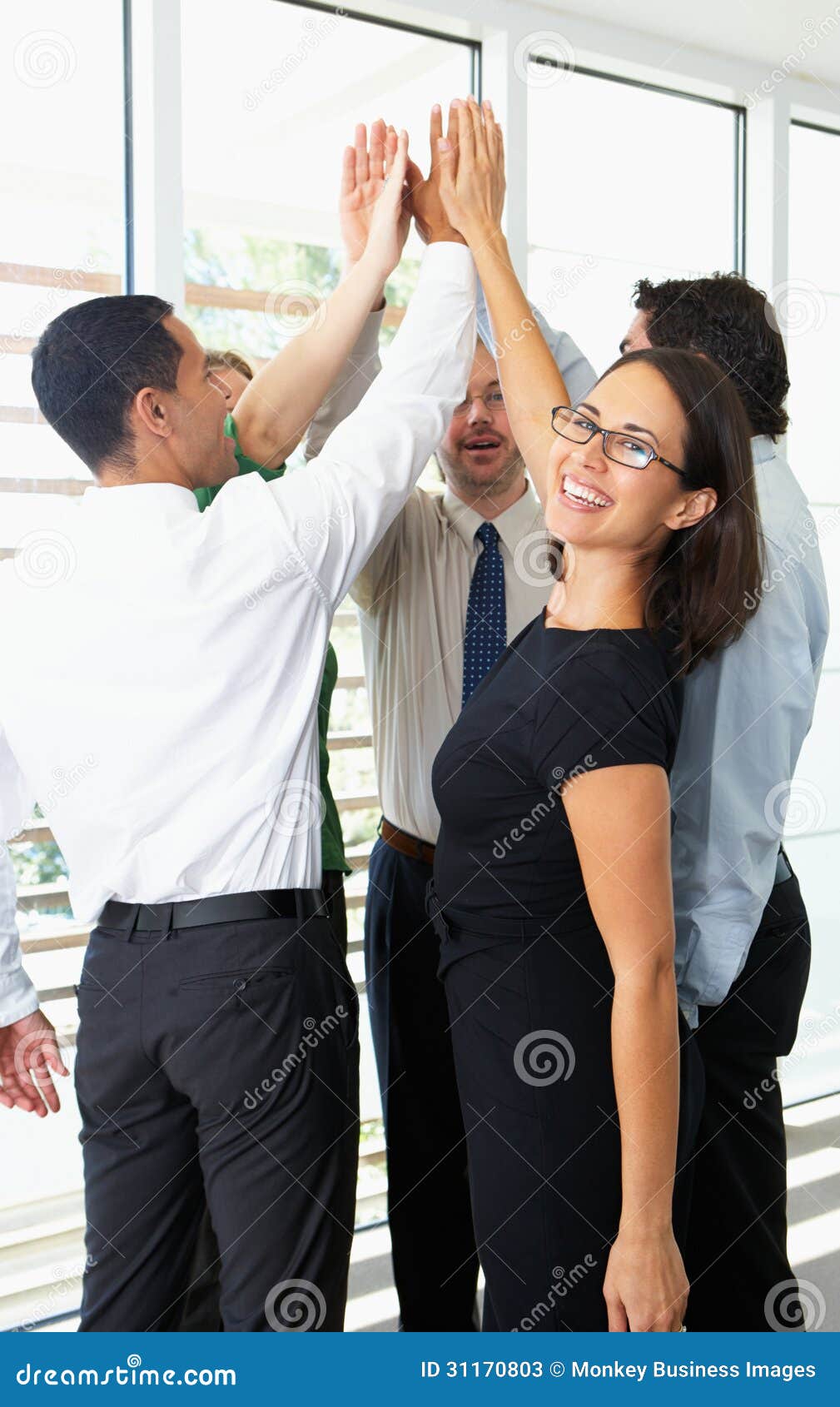 Business Team Giving One Another High Five Stock Image - Image of ... Office Team Celebration