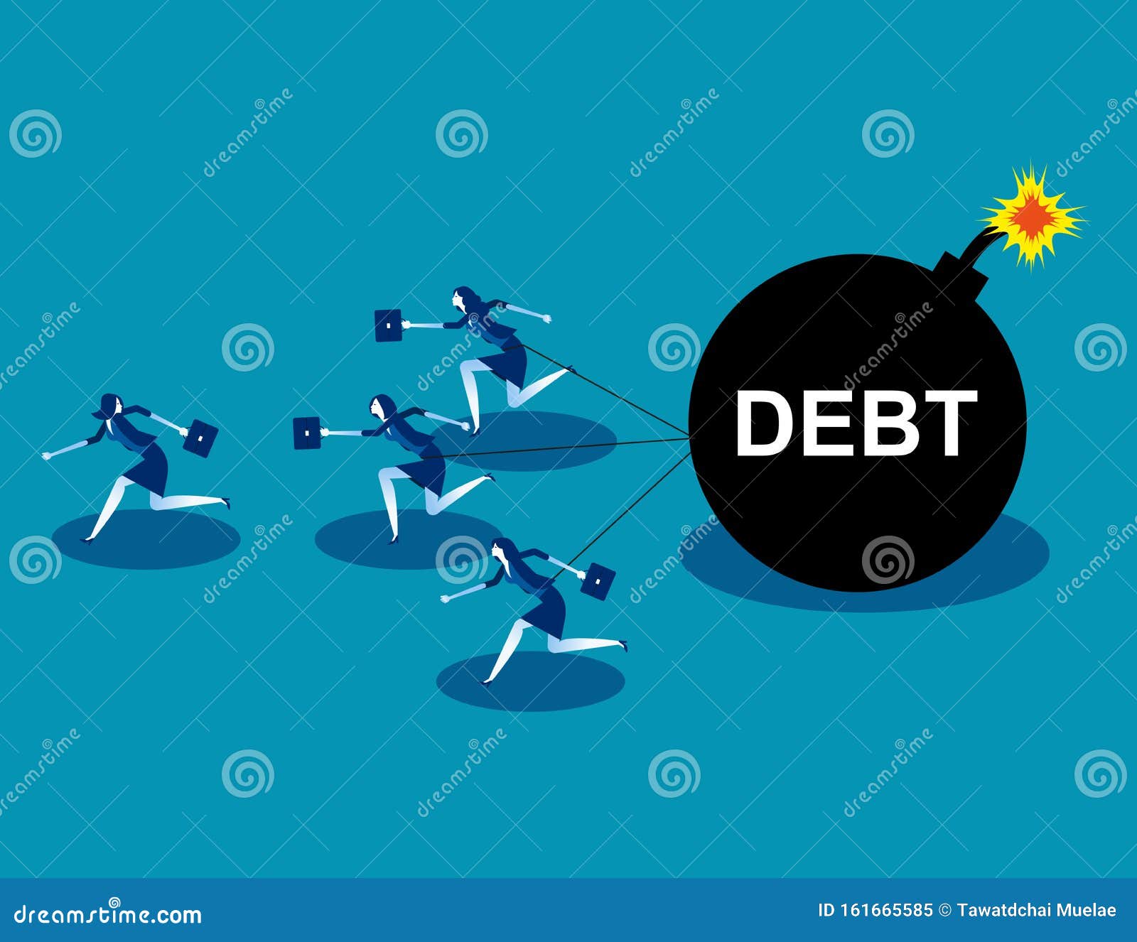 Business Team Run Away from Debt. Concept Business Vector, Bomb, Loan