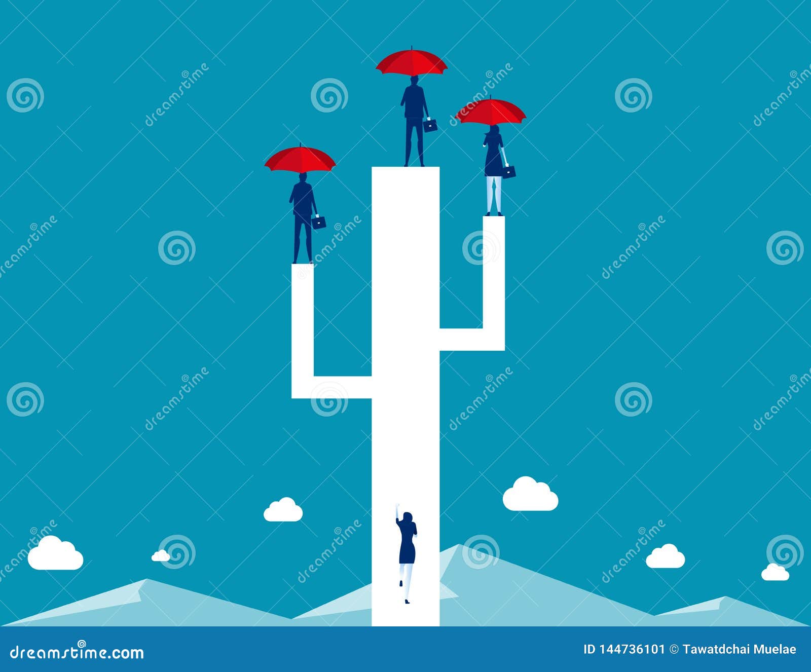 Business Team Standing and Holding Red Umbrella. Concept Business